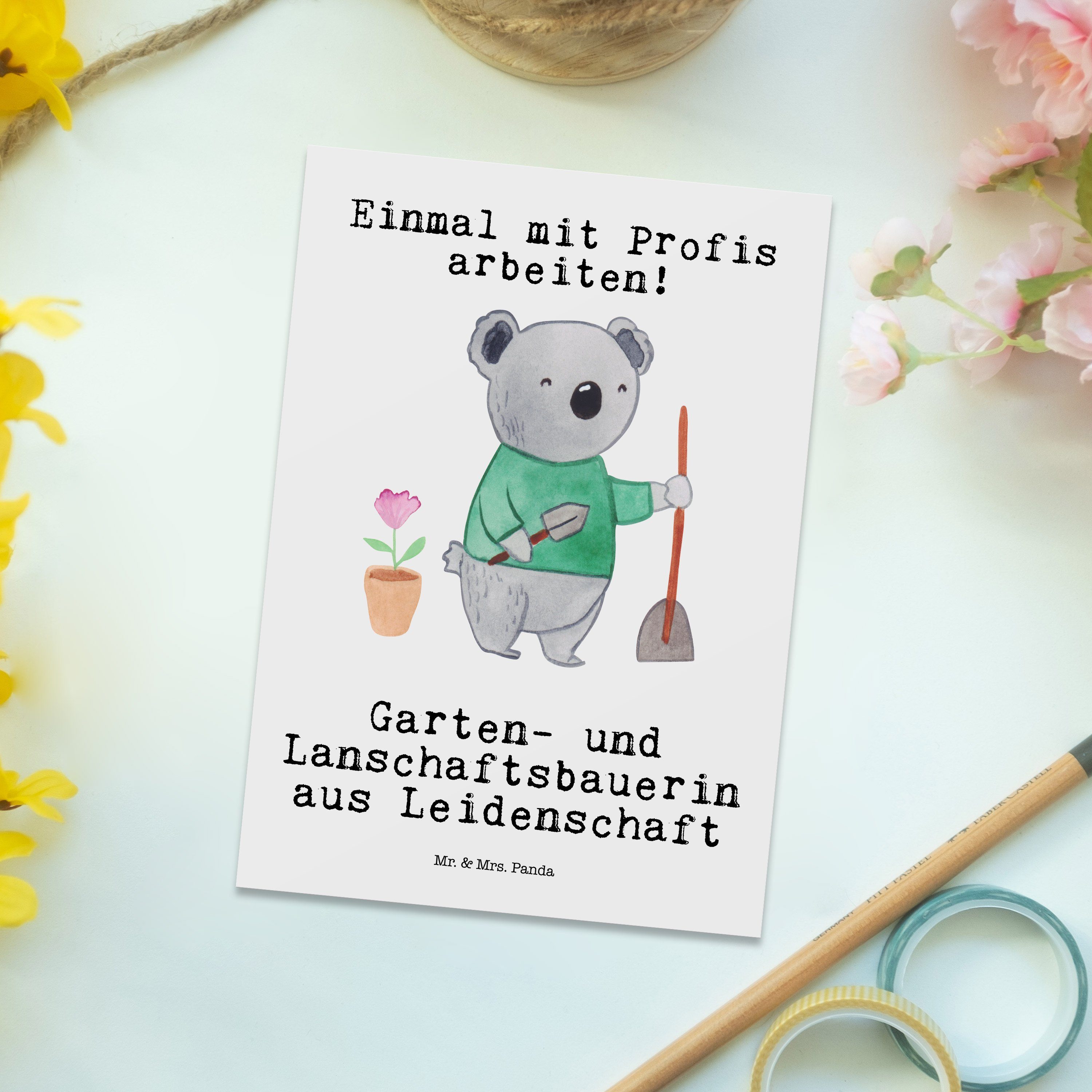 Mr. & Mrs. Panda Geschenk, und - Leidenschaft aus Landschaftsbauerin - Postkarte Gä Weiß Garten