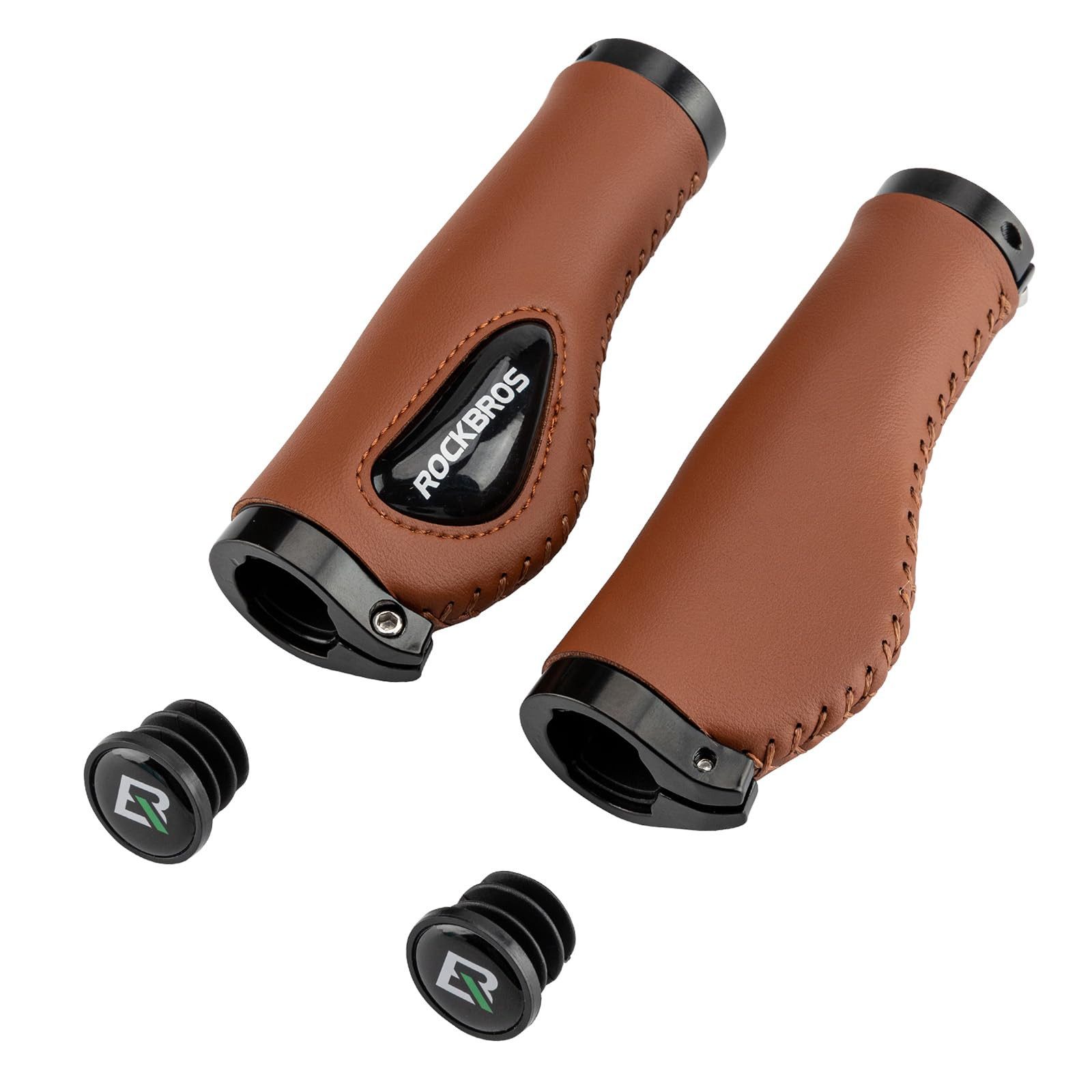ROCKBROS Fahrradlenkergriff 22,2 mm Rutschfeste MTB Lenkergriffe mit Gel & PU Leder (für Fahrrad, Mountainbike, E-Bike, Rennrad), mit Lock-On Design, Stoßdämpfende Lenker Griffe