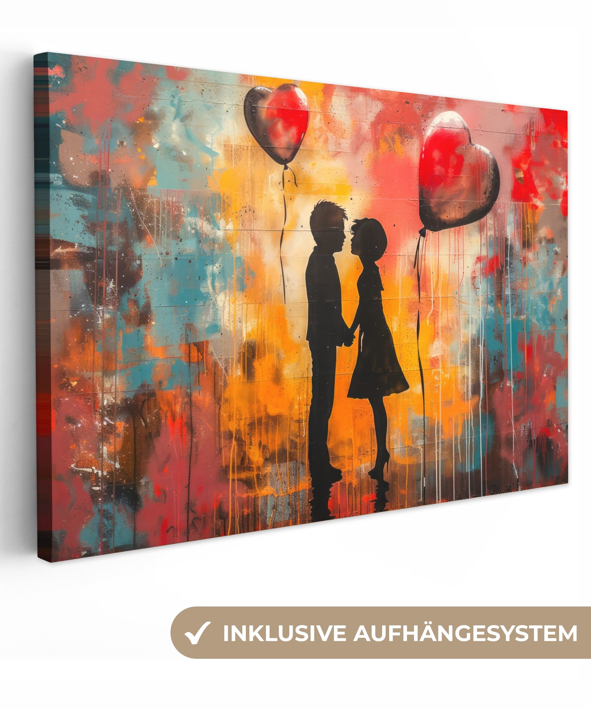 OneMillionCanvasses® Leinwandbild Straßenkunst - Liebe - Graffiti - Kunst - Ästhetik, Fotodruck (1 St), Leinwände Wanddeko Wohnzimmer Schlafzimmer 60x40 cm