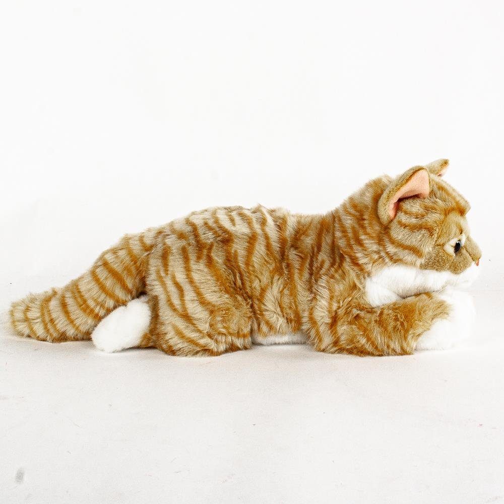 Teddys Rothenburg Kuscheltier Katze rot getigert liegend 40 cm Plüschkatze Stofftier (Plüschtier, Stoffkatze, Kätzchen)