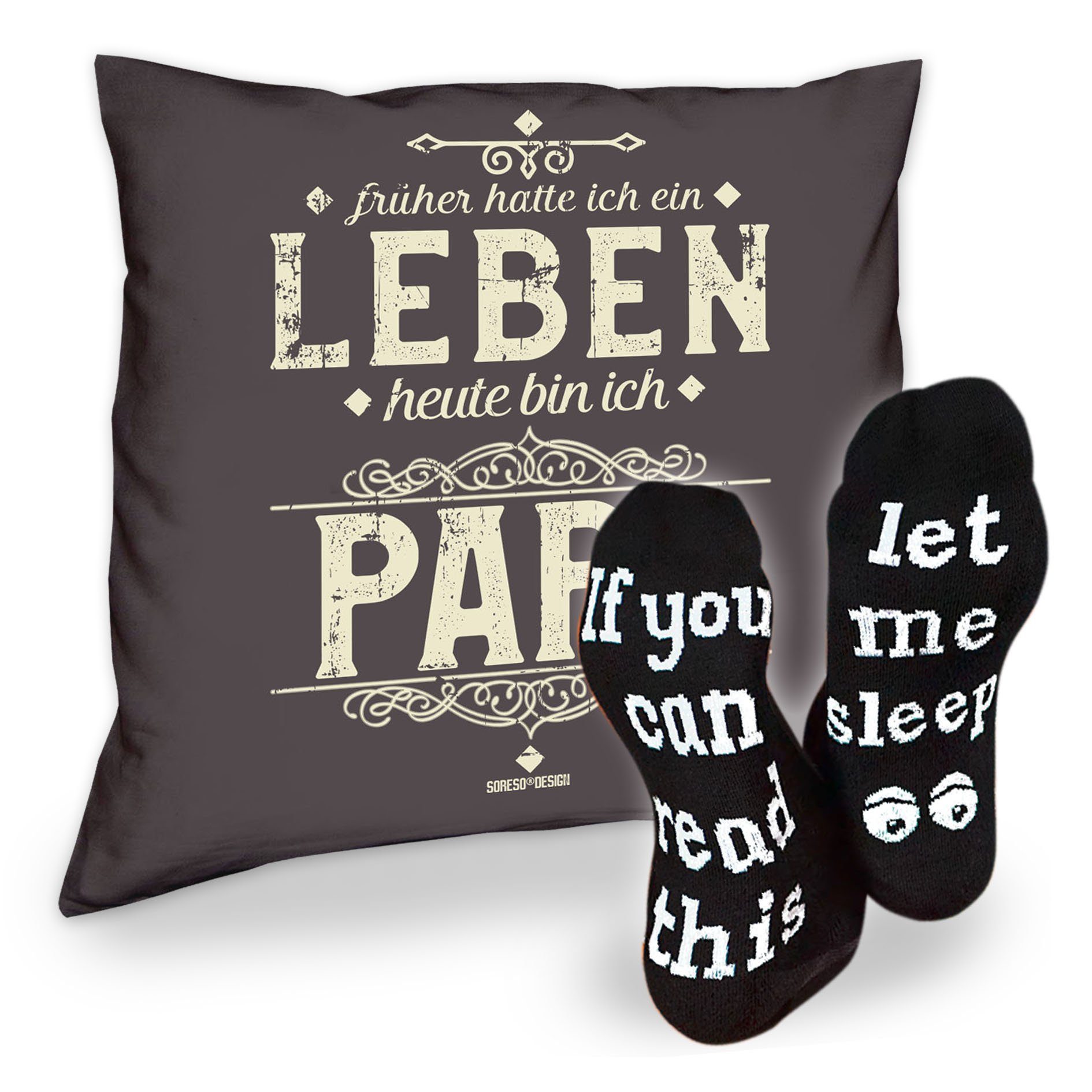 Soreso® Dekokissen Kissen Heute bin ich Papa & Sprüche Socken Sleep, Geschenk Geburstag Vatertag Weihnachten anthrazit