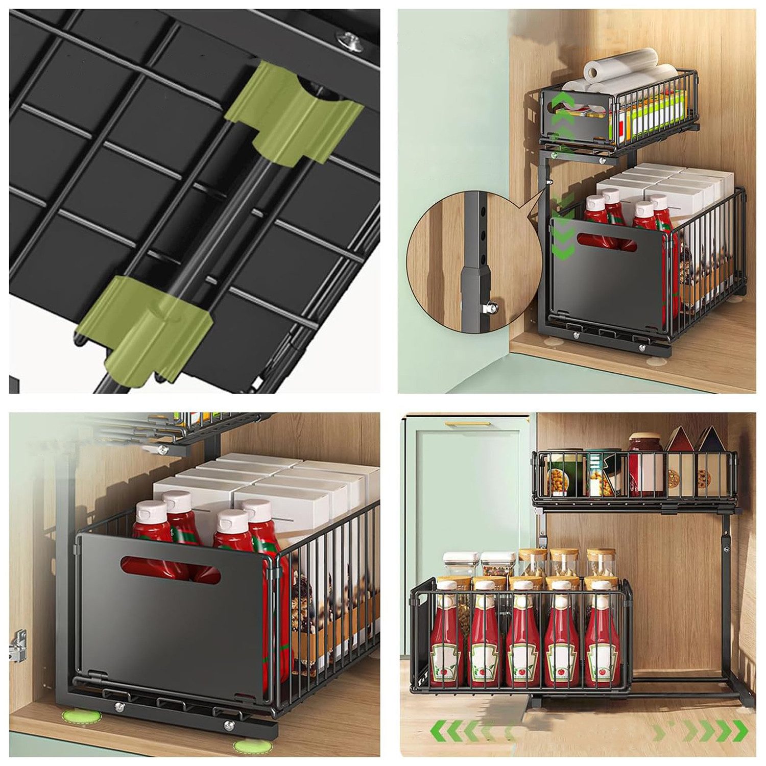 OKWISH Küchenorganizer-Set Unterschrank Organizer Unter Waschbecken Organizers Küche Storage Rack, (2 Etagen Küche Schrank Organizer mit Schublade, verstellbare – Bild 4 von 5