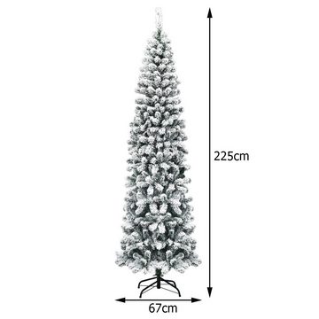 COSTWAY Künstlicher Weihnachtsbaum »Bleistift Tannenbaum«, 225 cm, inkl. 641 PVC Zweige mit Schnee und Metallständer, weiß+grün