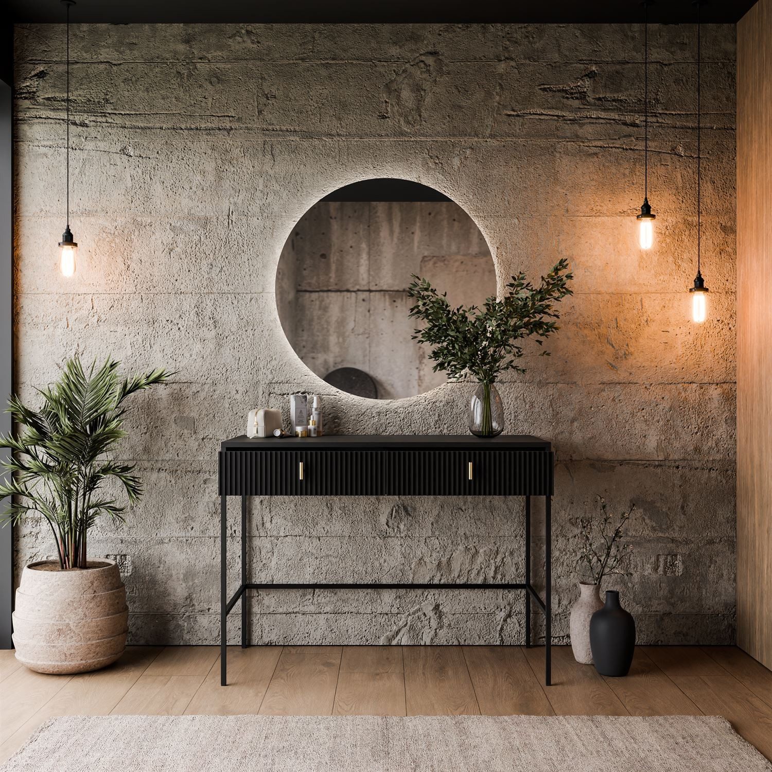 Lookway Schminktisch MIDNIGHT auf Gestell mit Spiegel und LED-Beleuchtung, Breite: 104 cm