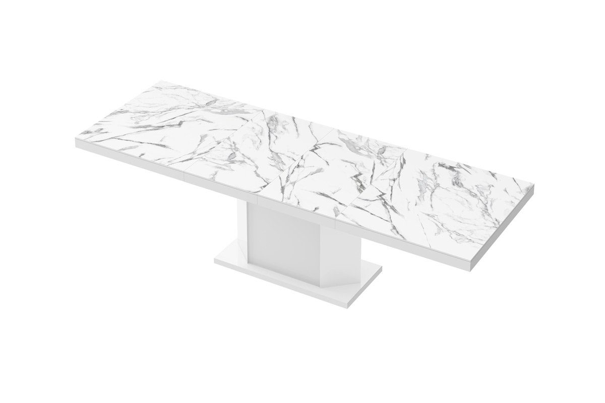 designimpex Esstisch Design Esstisch Tisch HE-333 Hochglanz Stauraum 160-256 cm ausziehbar Marmor Natur Hochglanz - Weiß Hochglanz