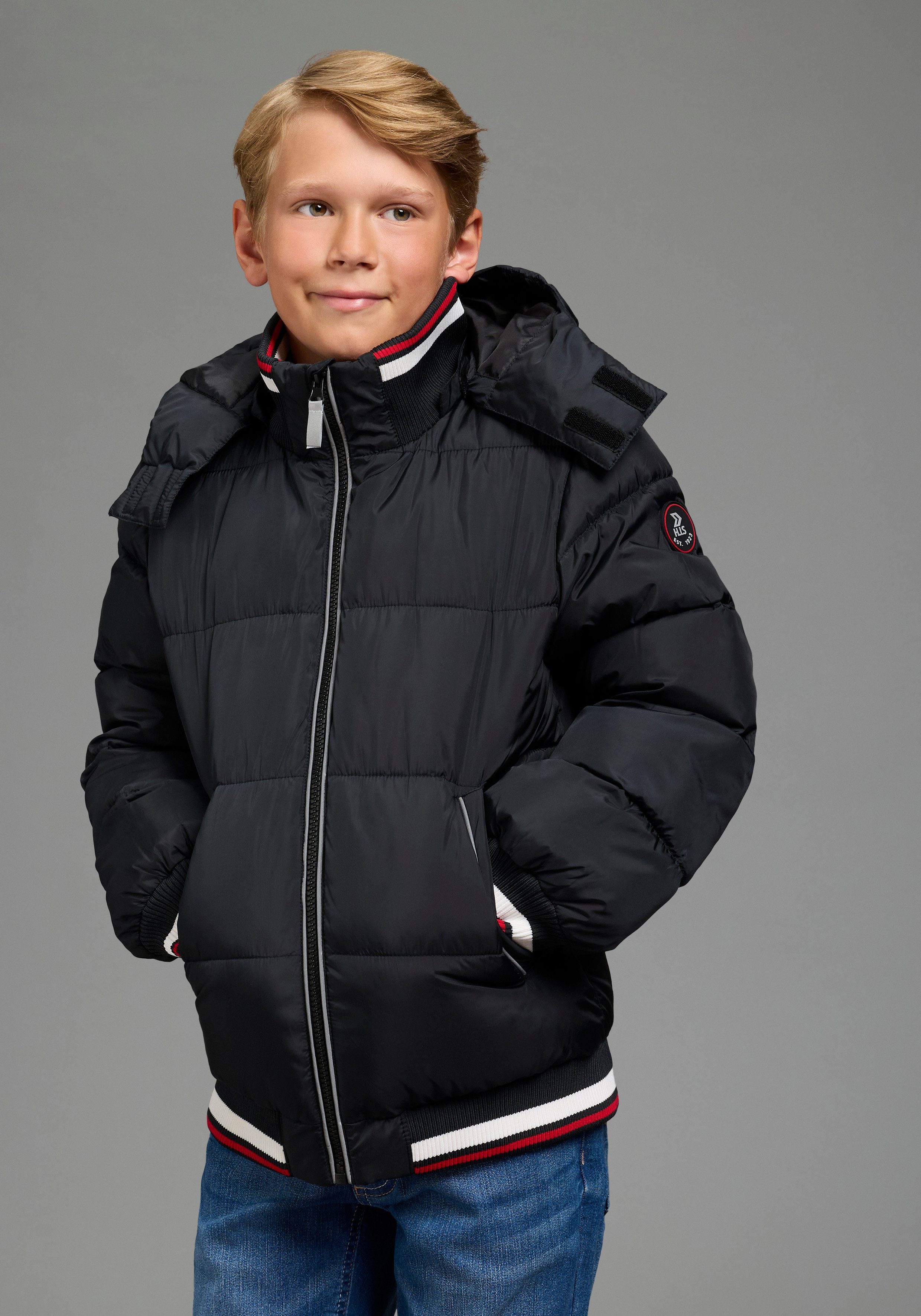H.I.S Outdoorjacke H.I.S Winterjacke mit Ringelbündchen Warme Jacke mit Ringelbündchen und Fleecefutter, abnehmbarer Kapuze. € 59,99, (€ 59,99 pro 1 Stk).