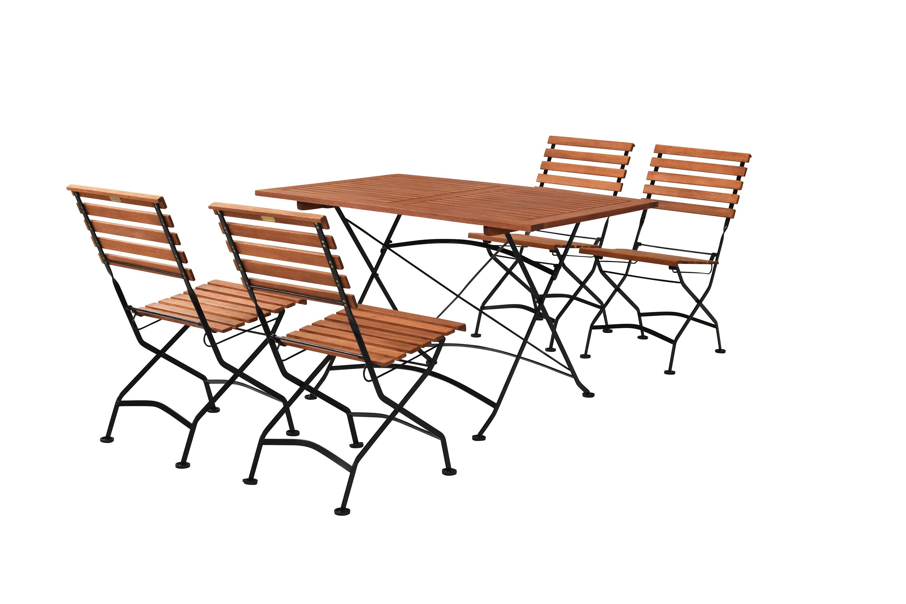 MERXX Garten-Essgruppe Schlossgarten, (Set, 1 Klapptisch, 4 Klappstühle, Flachstahl mit Eukalyptusholz)