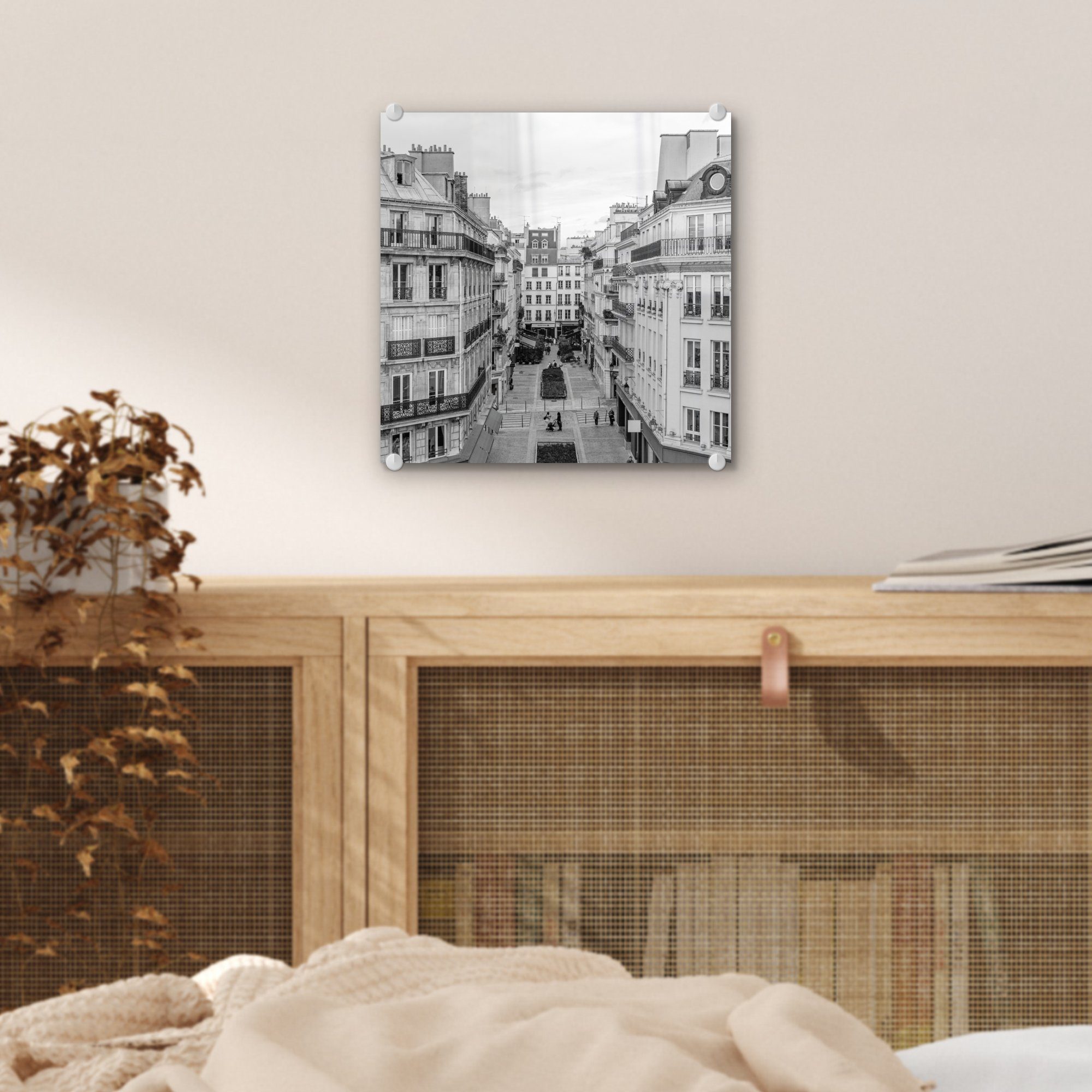 MuchoWow Acrylglasbild Schwarz-Weiß-Bild von Wanddekoration auf Glasbilder Paris, Glas - Glas St), Foto Wandbild Wohnungen Bilder in - auf (1 