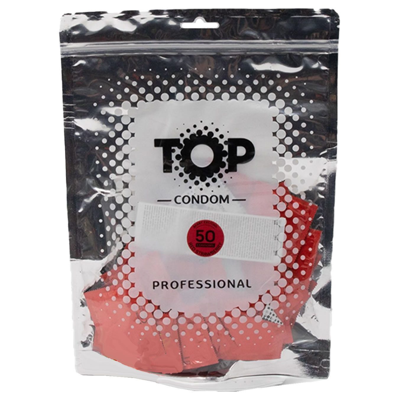 TOP Condoms Kondome Berry Exciting (Red Strawberry) Beutel mit, 50 St., aromatisierte Kondome, rote Kondome mit Erdbeergeschmack