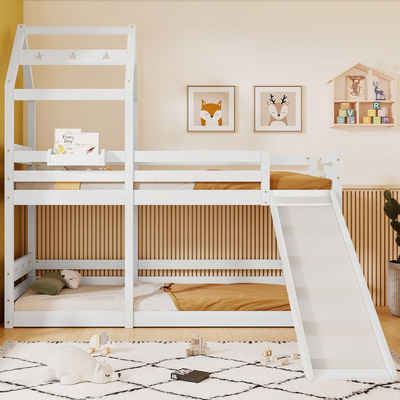HAUSS SPLOE Etagenbett 90 x 200 cm mit Rutsche & Leiter, Hochbett für Kinder aus Kiefer Weiß