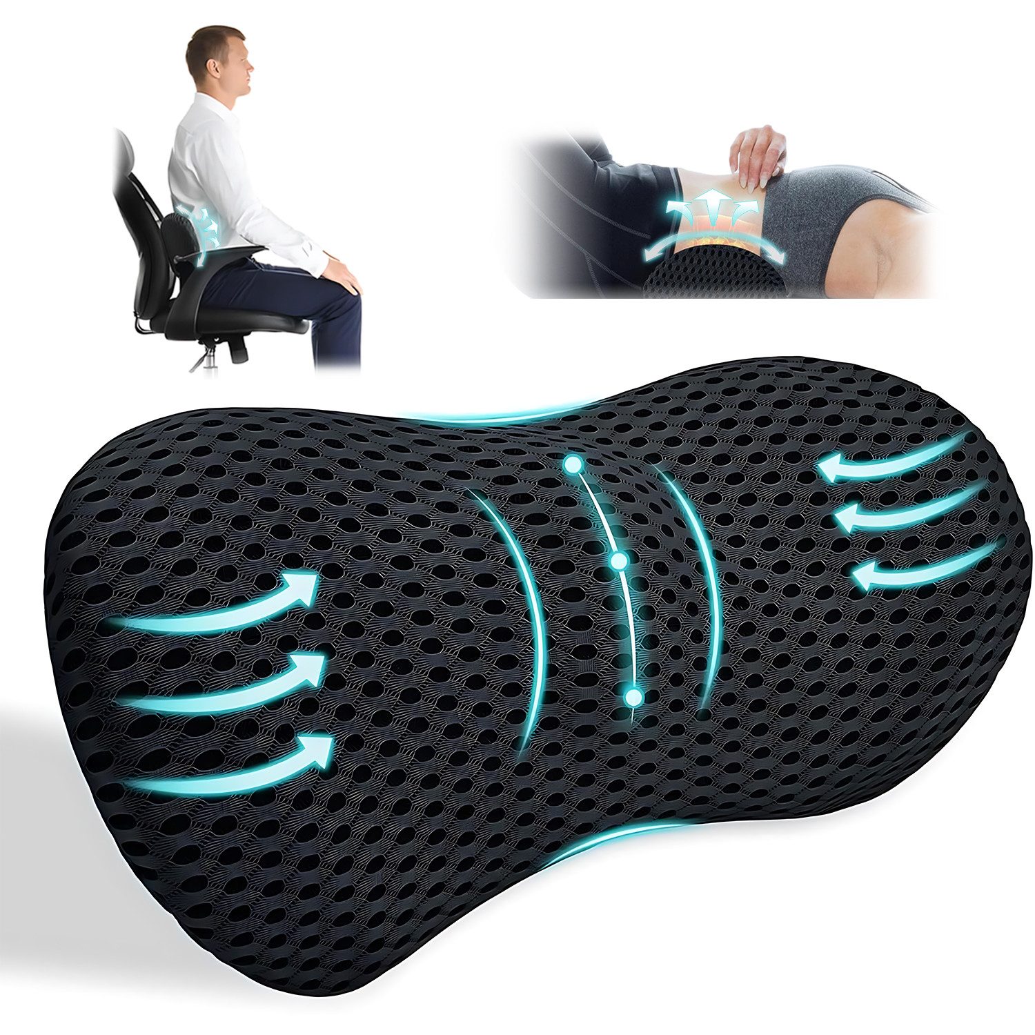 Refined Living Rückenkissen Ergonomisches RückenKissen aus Memory Foam, Stuhlkissen Lendenkissen, Lumbalkissen, Lendenstützkissen für Bürostuhl, Rollstuhl und Autositz, 1-tlg., Komfortkissen, Lendenwirbelstützkissen zum Ausruhen, Schlafen, Reisen, Orthopä