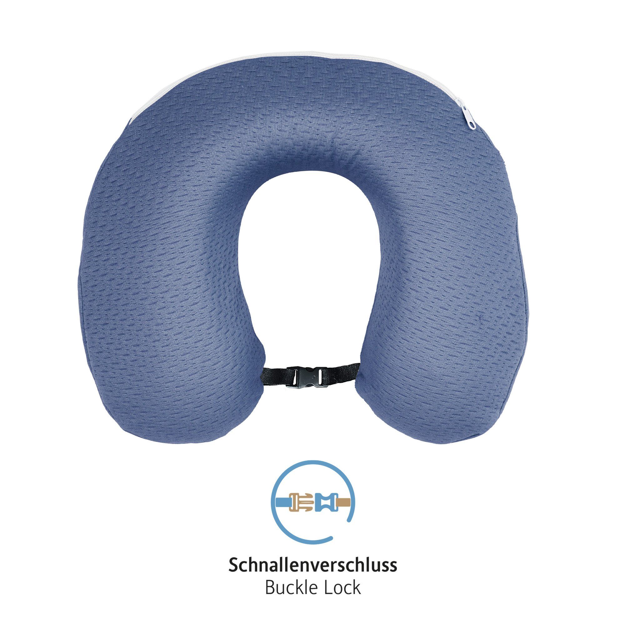 Komfortec Memory OEKO-TEX-zertifiziertes U-Form Schaum Reisekissen Memory Blau Foam Nackenhörnchen, Nackenkissen Pillow, 1-tlg., Travel Reisekissen Orthopädisch