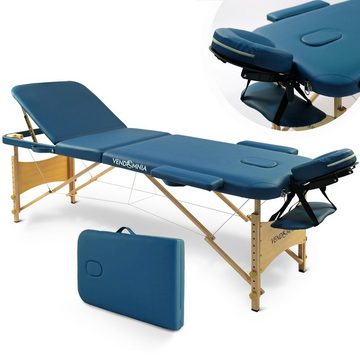 VENDOMNIA Massageliege Mobile Massageliege - Holzfüße mit 3 Zonen (Klappbar Massagetisch Massagebett Massagebank Behandlungsliege, Farbwahl), inkl. hochwertiger Kopfstütze Tasche Armlehnen