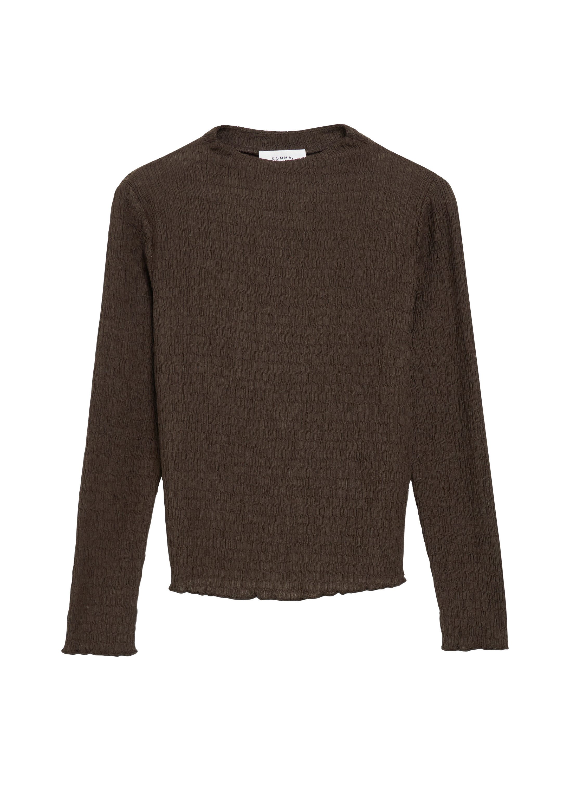 comma Langarmshirt T-Shirt Strukturiertes Longsleeve mit leichtem Mockneck