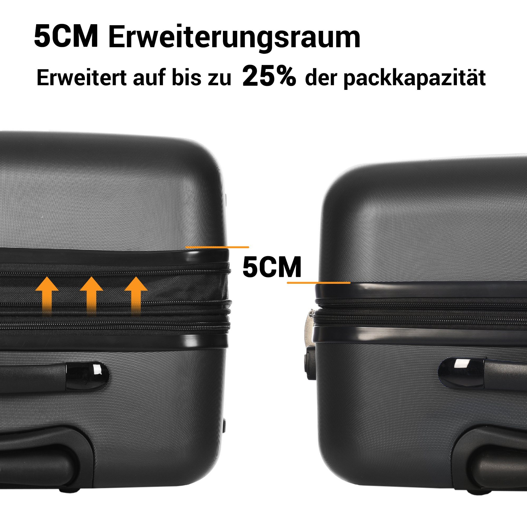 BlingBin Handgepäckkoffer Hartschalen-Koffer Rollkoffer Rollen, 4 Reisekoffer leises volumetrisch: Universalrad 44.5*27.5*65cm schwarz
