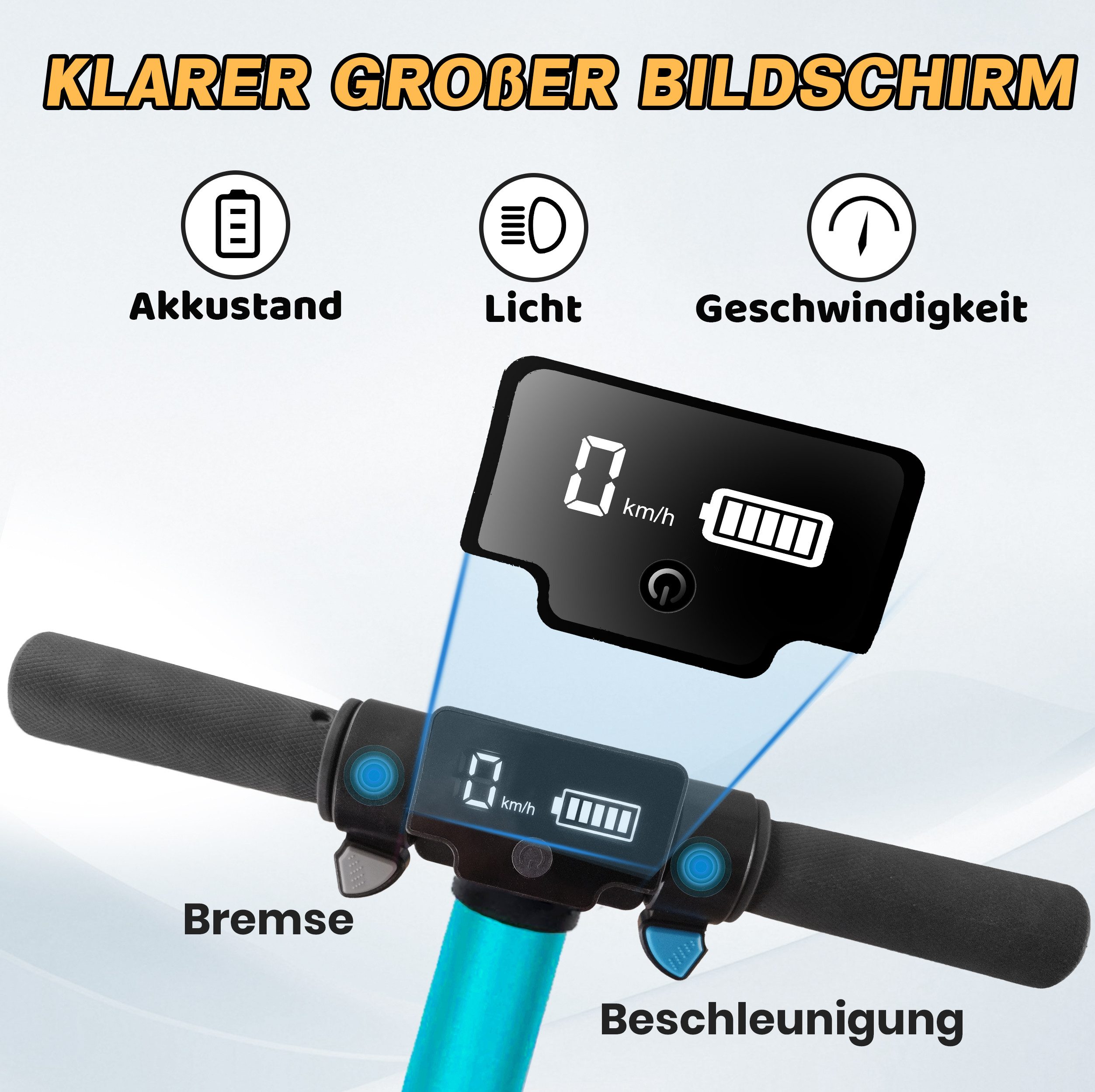 Vankel E-Scooter Kinder ab 6 Jahre, klappbar, 10km, Bunte Leuchten, Jungen und Mädchen, 150 W, 14 km/h, (für Jungen und Mädchen, max. 50kg, faltbar, Aluminiumrahmen), Elektro-Kinderroller, Lenksäulenlicht, mit Haken, EBS + Fußbremse