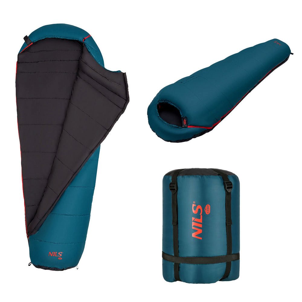 NILS CAMP Schlafsack Trekkingschlafsack Winterschlafsack (Spar-Set, 1 tlg., 184 x 84 cm warm), Mumienform, warm bis -13 °C, Kompressionsbeutel