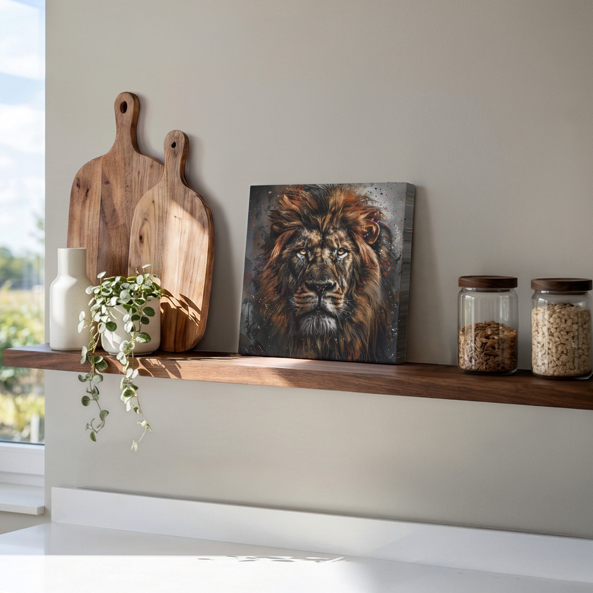 OneMillionCanvasses® Leinwandbild Löwe - Tiere - Porträt - Schwarz - Luxus, Fotodruck (1 St), Wandbild, Deko Schlafzimmer Wohnzimmer Flur 20x20 cm – Bild 5 von 5