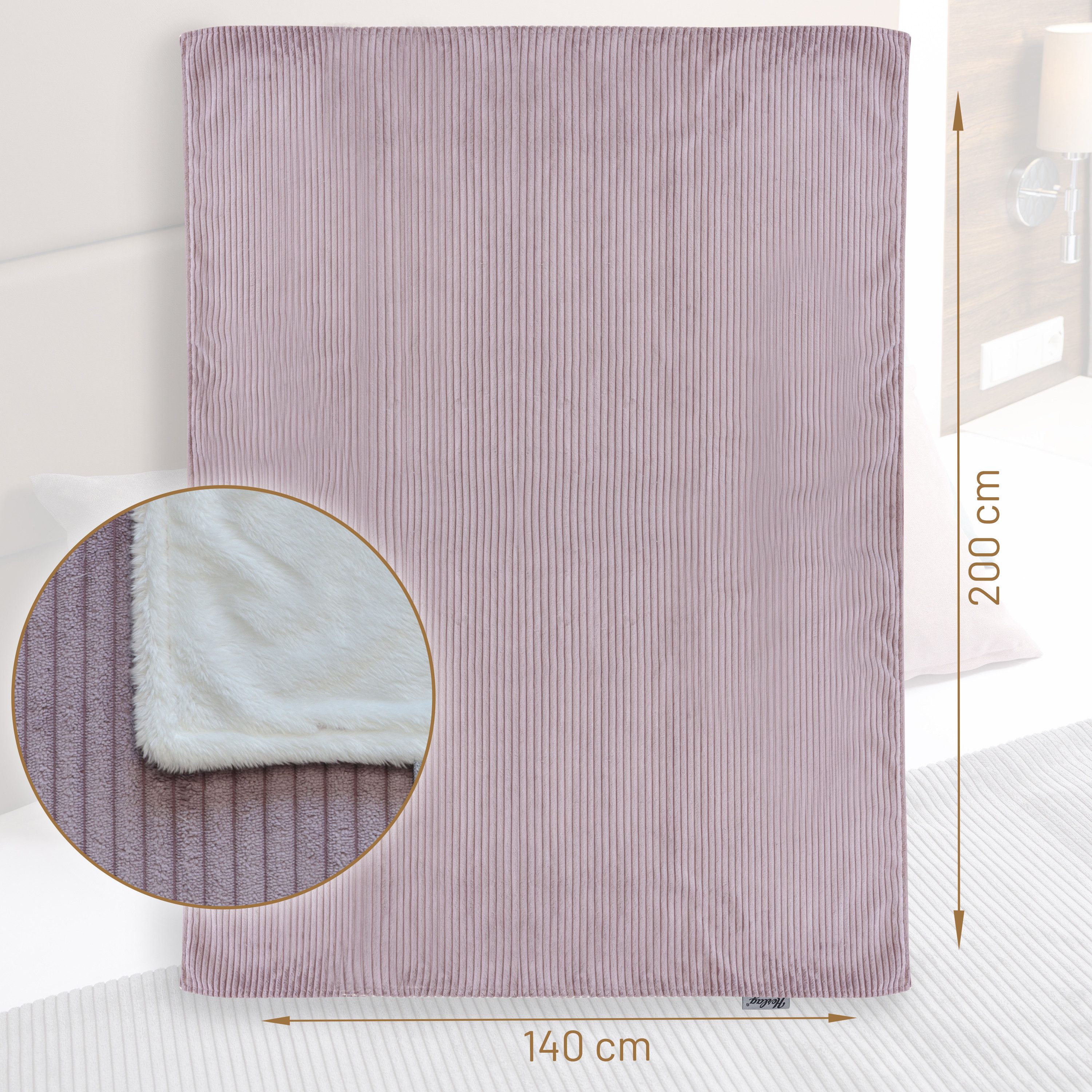 Wohndecke Kuscheldecke ELLA 140x200 cm – Wendedecke Cord & Fleece, Couchdecke, Herlag, Made in Europe, Tagesdecke