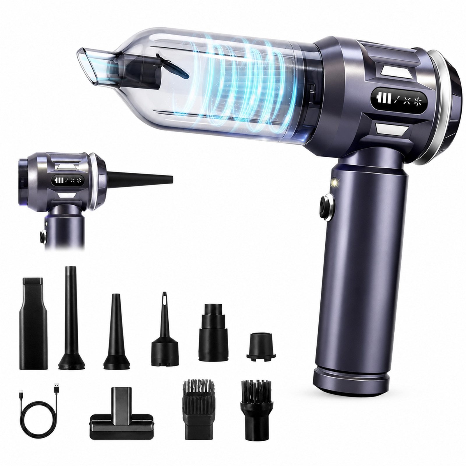 Ledklang Akku-Handstaubsauger Kabelloser 4-in-1 Mini-Staubsauger bürstenloser Motor 25000 Pa, 3 Stufen Tragbarer Staubsauger für PKW Wohnmobil Camping Treppen Sofa