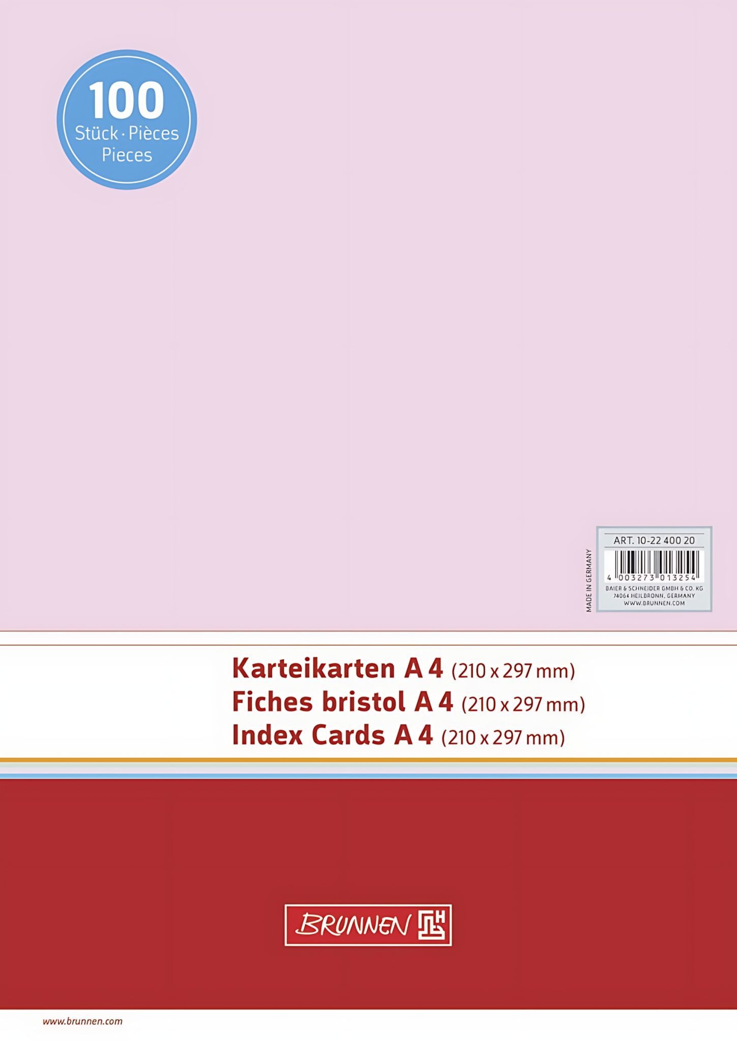 BRUNNEN Karteikarten BRUNNEN Karteikarte A4 unliniertt/unliniert rot 100 Stück 102240020