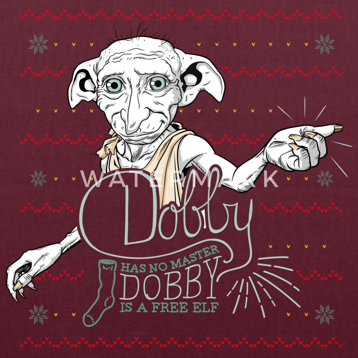 Spreadshirt Henkeltasche Harry Potter X-Mas Dobby Weihnachtself Stoffbeutel (1-tlg)
