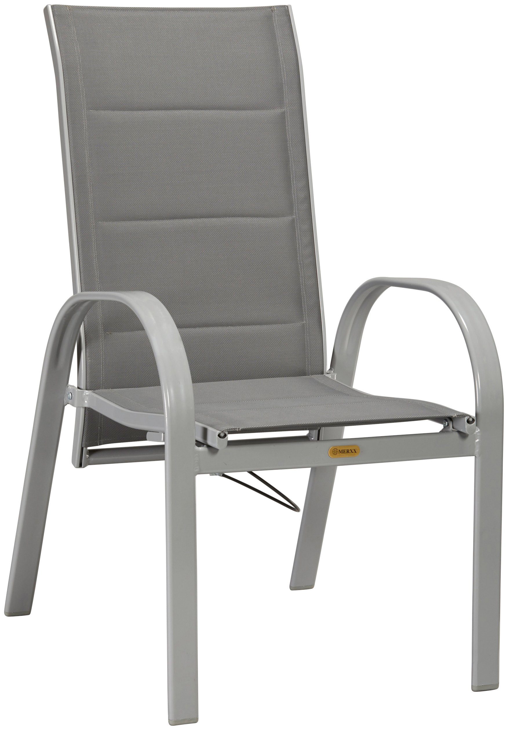 MERXX Garten-Essgruppe Amalfi Deluxe, (7-tlg., 6x Stapelsessel (2x verstellbar), 1x Ausziehtisch 150(220)x90 cm), pulverbeschichtetes Aluminium, aus 100% Polyester, für 6 Personen