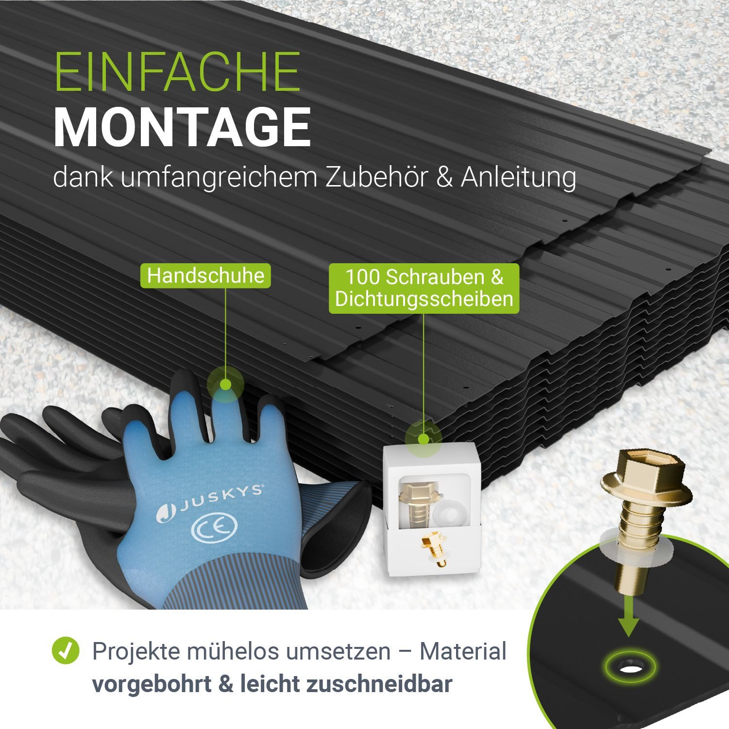 Juskys Trapezblech, Stahl, 110x45x0.23 mm (14er Set 14-St) Verzinkter Rostschutz-Stahl, vorgebohrte Löcher, 100er Zubehör Set
