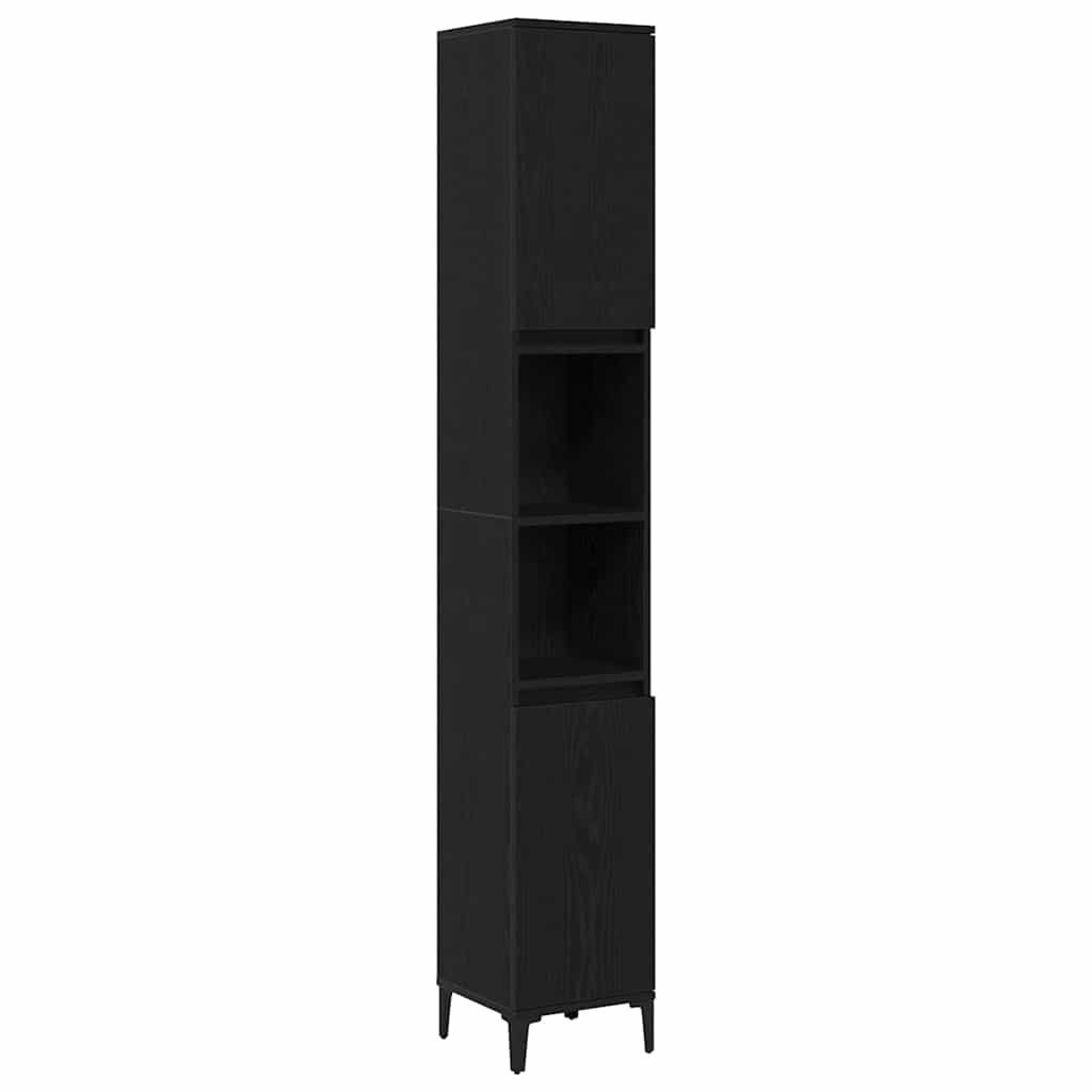 vidaXL Badezimmerspiegelschrank Badezimmerschrank Schwarz Eichen-Optik 30 x 30 x 190 cm (1-St)