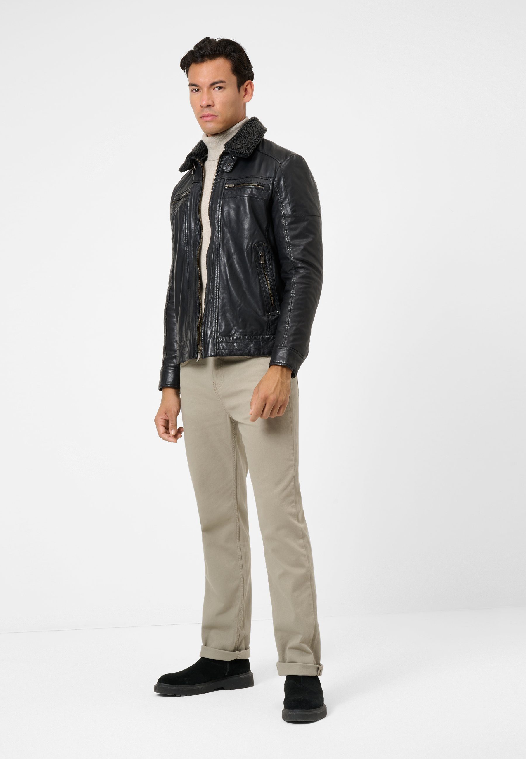 RICANO Lederjacke Dino Lederjacke mit Fellkragen und Brusttaschen