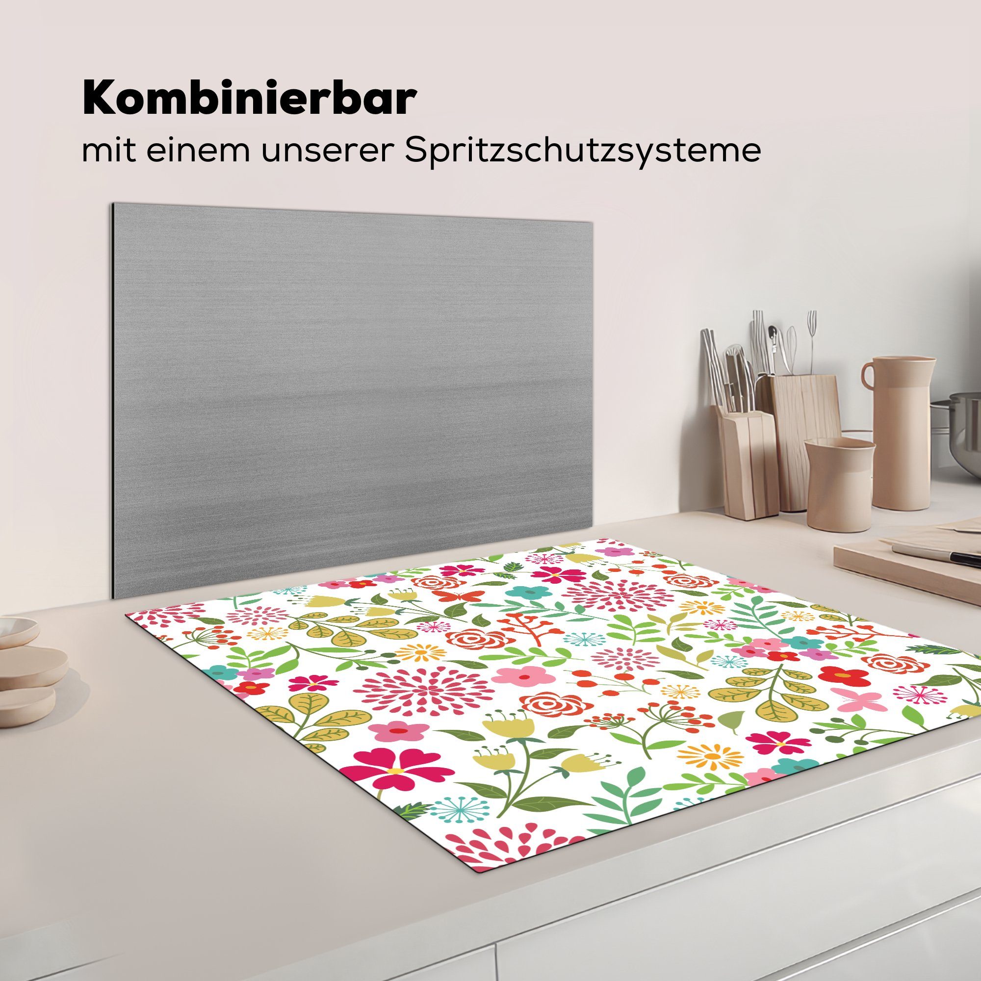 Farben küche tlg), Blumen cm, - Muster, Ceranfeldabdeckung, - Vinyl, 78x78 Herdblende-/Abdeckplatte für (1 MuchoWow Arbeitsplatte