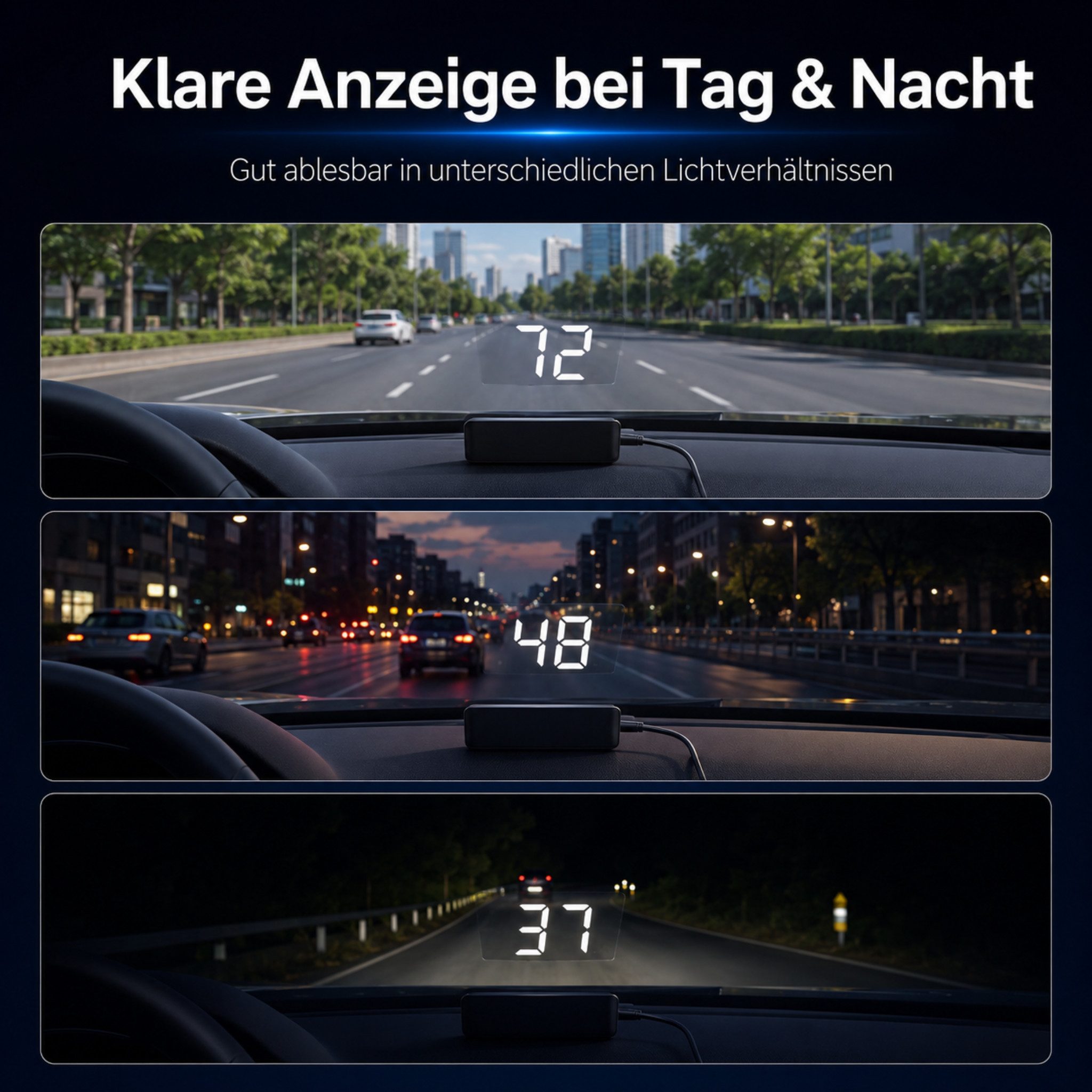 HS.SUPPLY Head Up Display GPS HUD Tacho Auto Geschwindigkeitsanzeige Head-Up Display USB-C, Komplett-Set, 5-teiliges Set, Lichtsensor, Automatisches Ein- & Ausschalten, hohe Genauigkeit