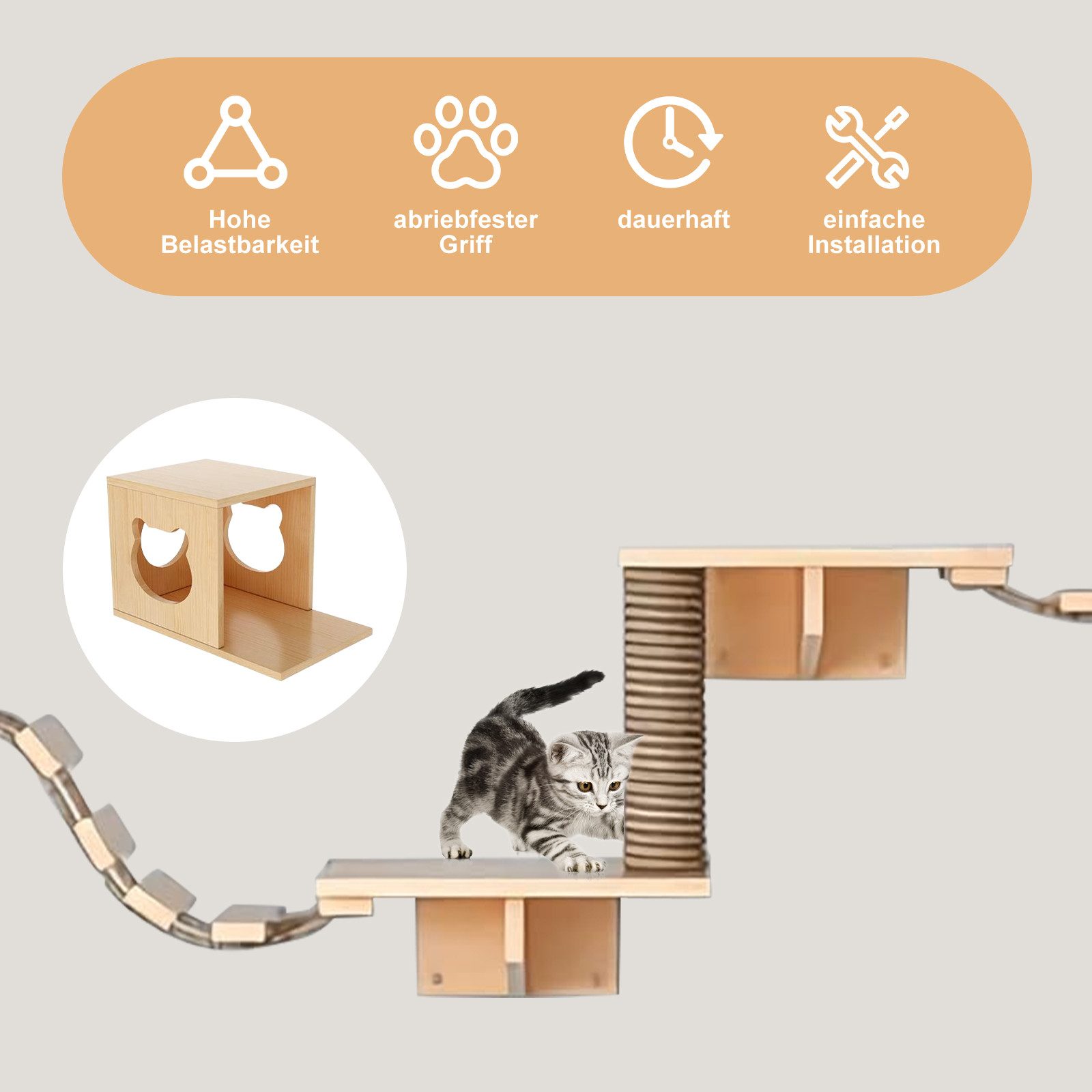 TWSOUL Katzen-Kletterwand 9/17 Stück Deluxe-Katzenmöbel aus Holz, Katzenbett, Klettergerüst, Tragkraft 12kg, Wandmontage im Innenbereich