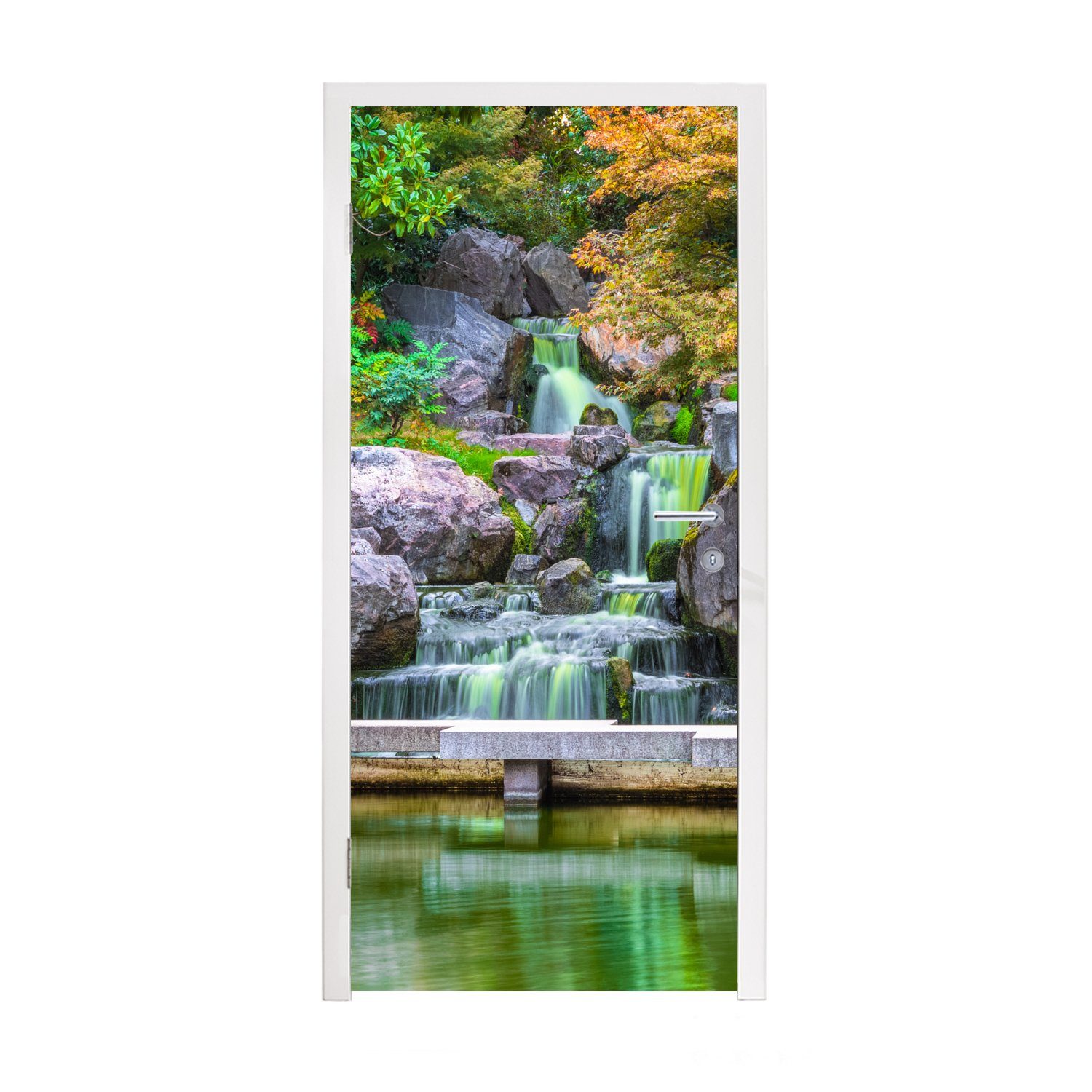 MuchoWow Türtapete Steine - Wasser - Bäume - Japanisch - Botanisch, Matt, bedruckt, (1 St), Fototapete für Tür, Türaufkleber, 75x205 cm