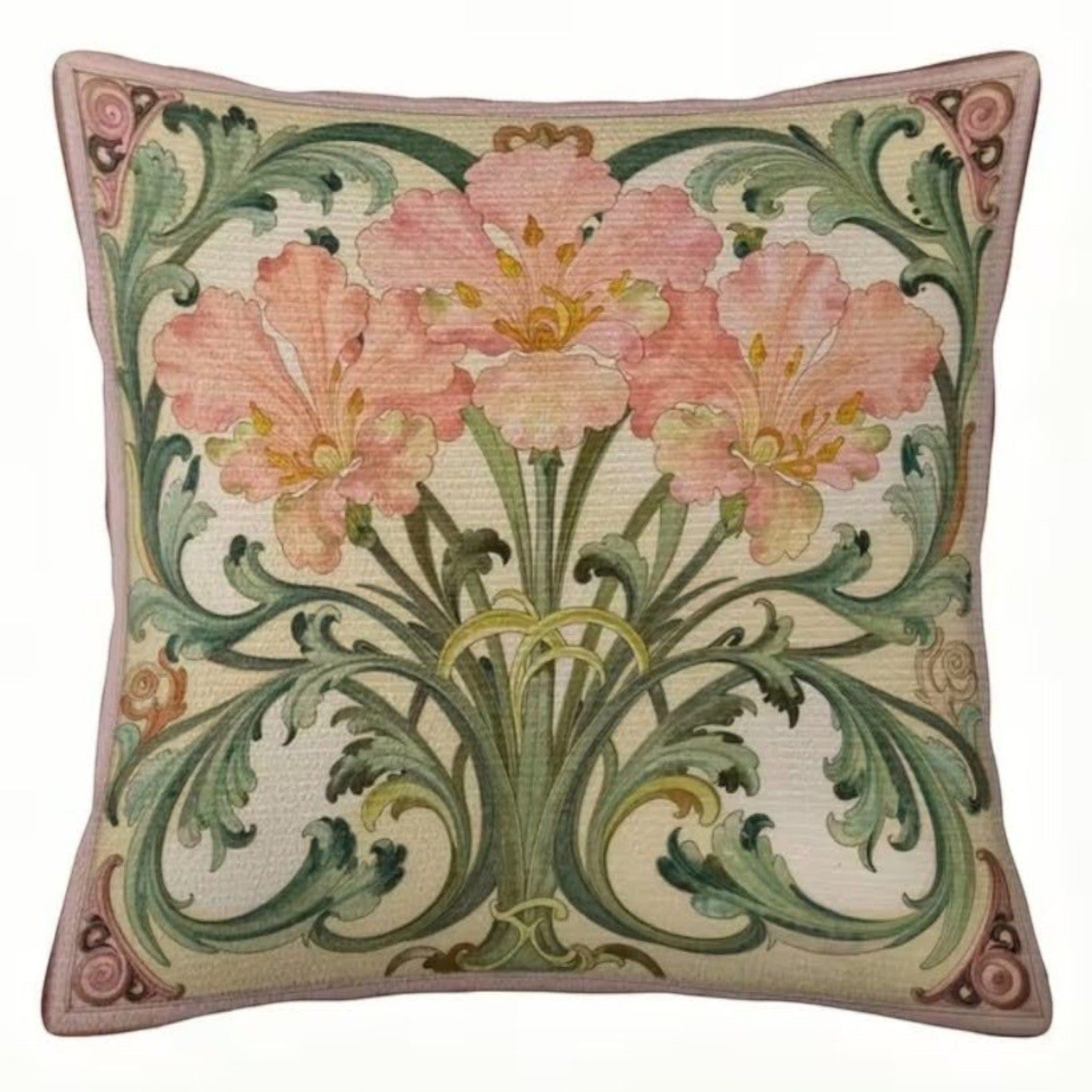 Dark-Desires Dekokissen Dekokissen Iris Baroque Vintage 45x45 cm – Rosa Art Nouveau Blumen, Dekokissen Iris Baroque Vintage 45x45 cm – Rosa Art Nouveau Blumen