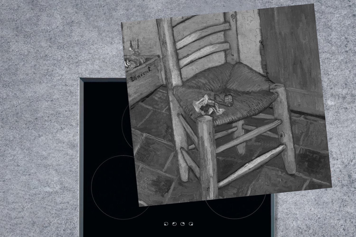 Ceranfeldabdeckung, (1 Arbeitsplatte Herdblende-/Abdeckplatte Vincent Van MuchoWow Goghs Gogh Weiß, Vinyl, van - - Schwarz für tlg), - cm, 78x78 küche Stuhl