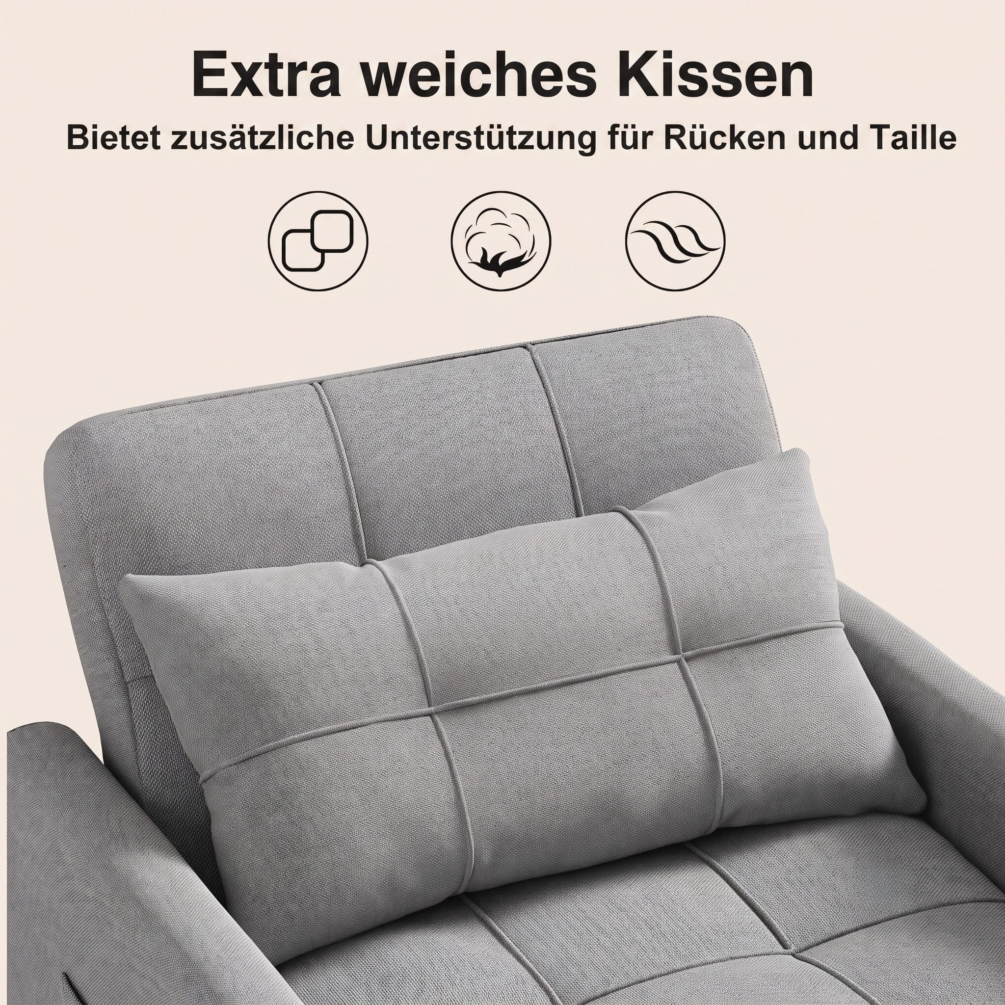 Blishom Relaxsessel 3-in-1 Schlafsessel Schlafsofa Klappbett Relaxsessel 78x86x84 cm, multifunktionaler Sessel zum Ausziehen als Gästebett – Bild 4 von 5