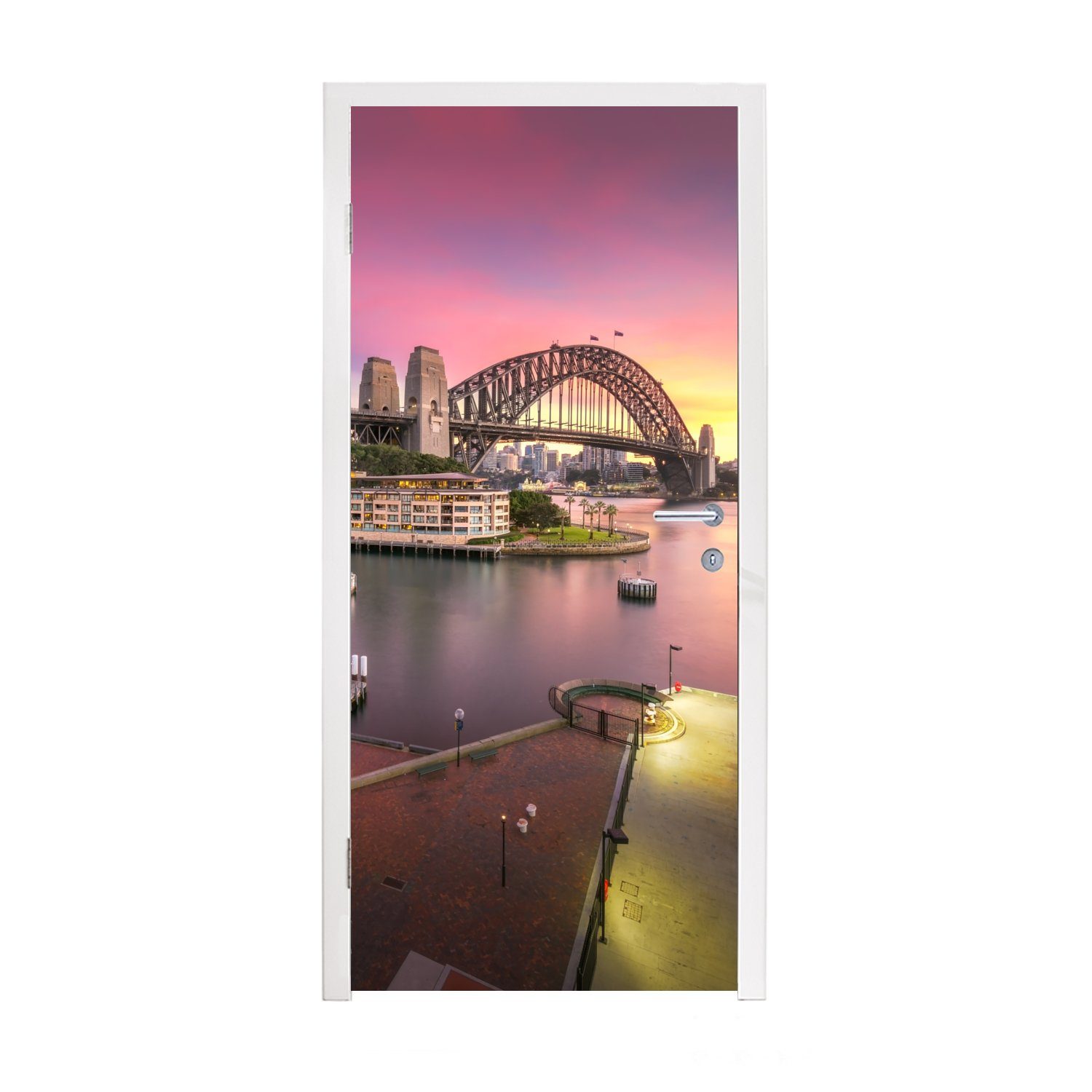 MuchoWow Türtapete Sonnenaufgang hinter der Sydney Harbour Bridge in Australien, Matt, bedruckt, (1 St), Fototapete für Tür, Türaufkleber, 75x205 cm