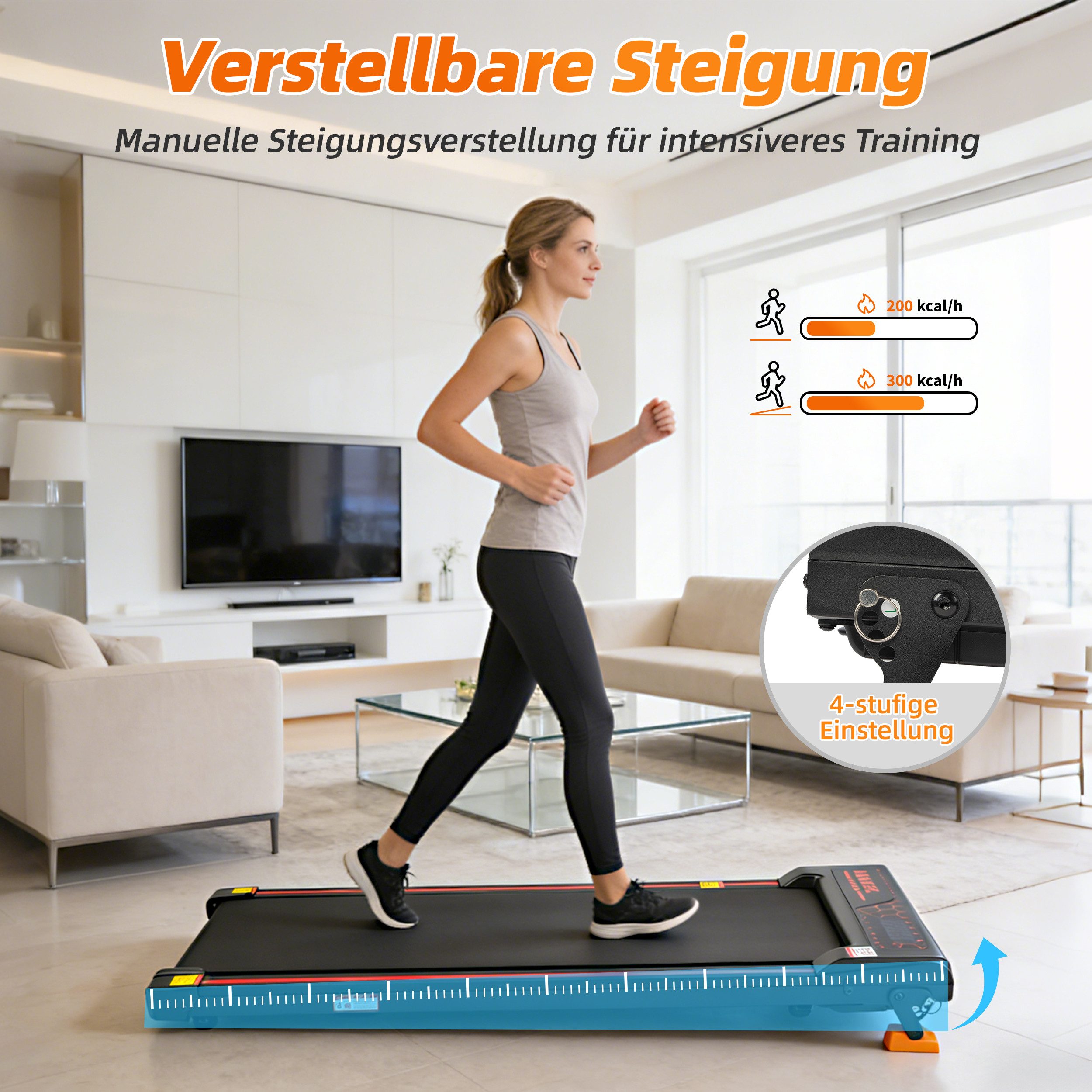Vankel Laufband Walking Pad mit 8% Steigung, 1–6 km/h (Fernbedienung), Ultraflaches Gehband mit App, Bluetooth & WLAN