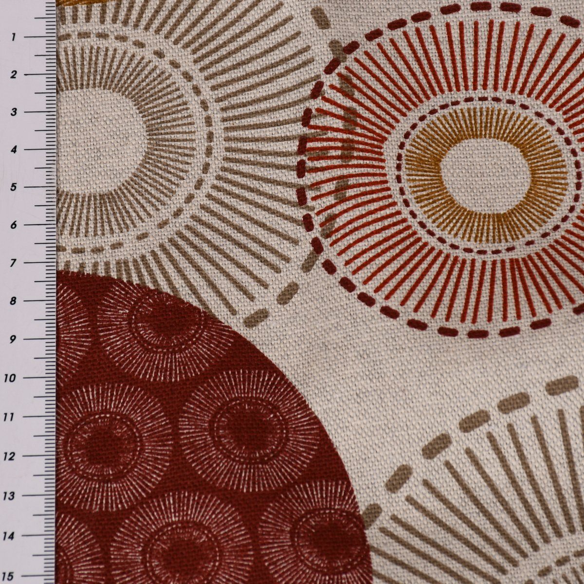 SCHÖNER LEBEN. Tischdecke Tischdecke rot natur div. Ornamente Größen, Kreise Halb-Panama ocker handmade