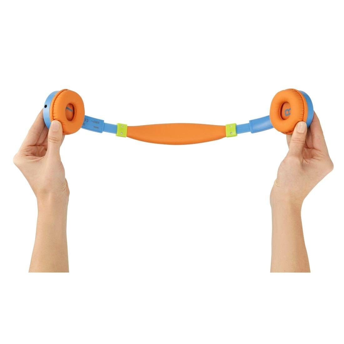 blau-orange Kinderkopfhörer Google Hama und Mikrofon, Integriertes On Größenverstellbar, stabil Kinder-Kopfhörer (Sprachsteuerung, robust, Ear, Lautstärkebegrenzung, flexibel, Siri Assistant)