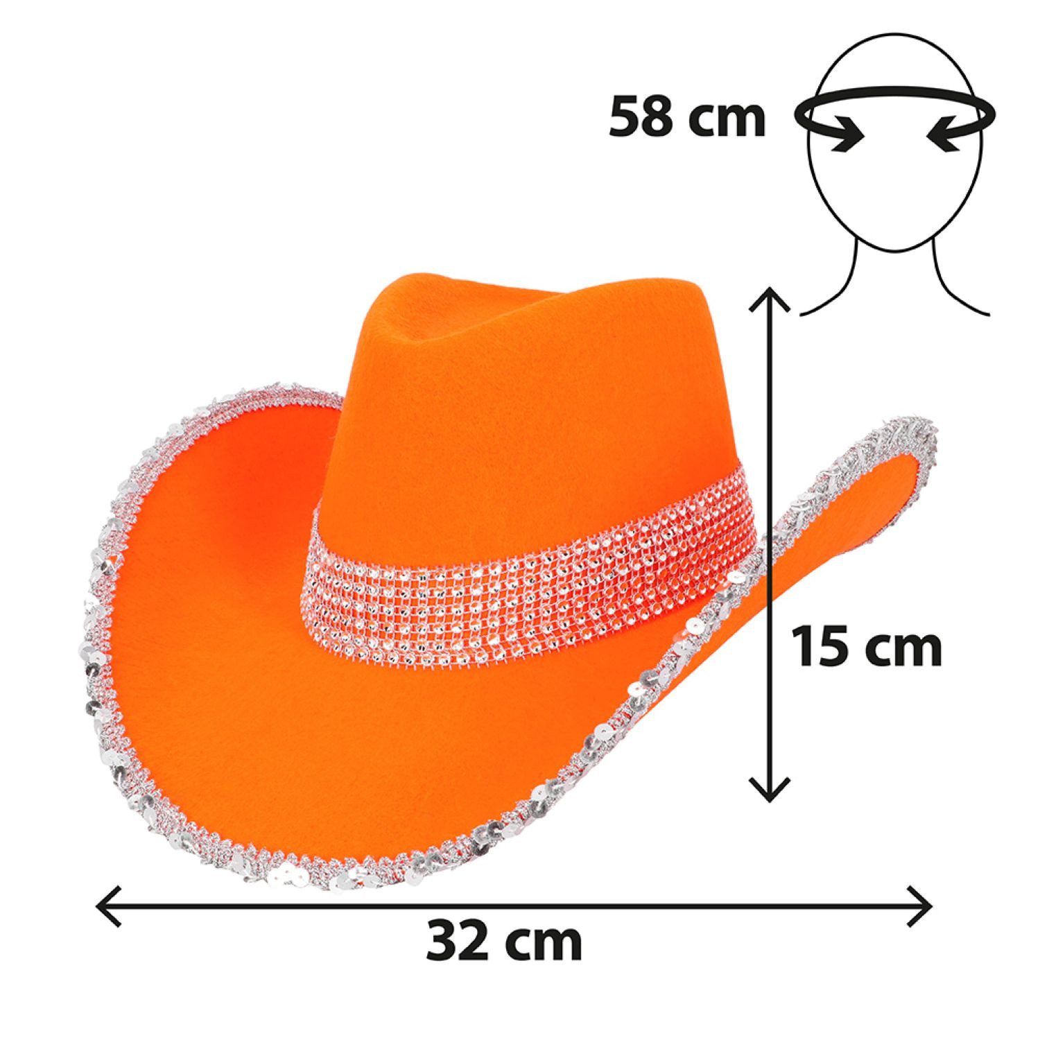 Boland Kostüm Cowboyhut 'Spark' mit Pailetten, Neon Orange günstig online kaufen