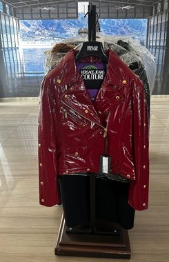 Versace Lederjacke VERSACE JEANS COUTURE Red Leather Biker Jacket Jacke Blazer Coat Iconi