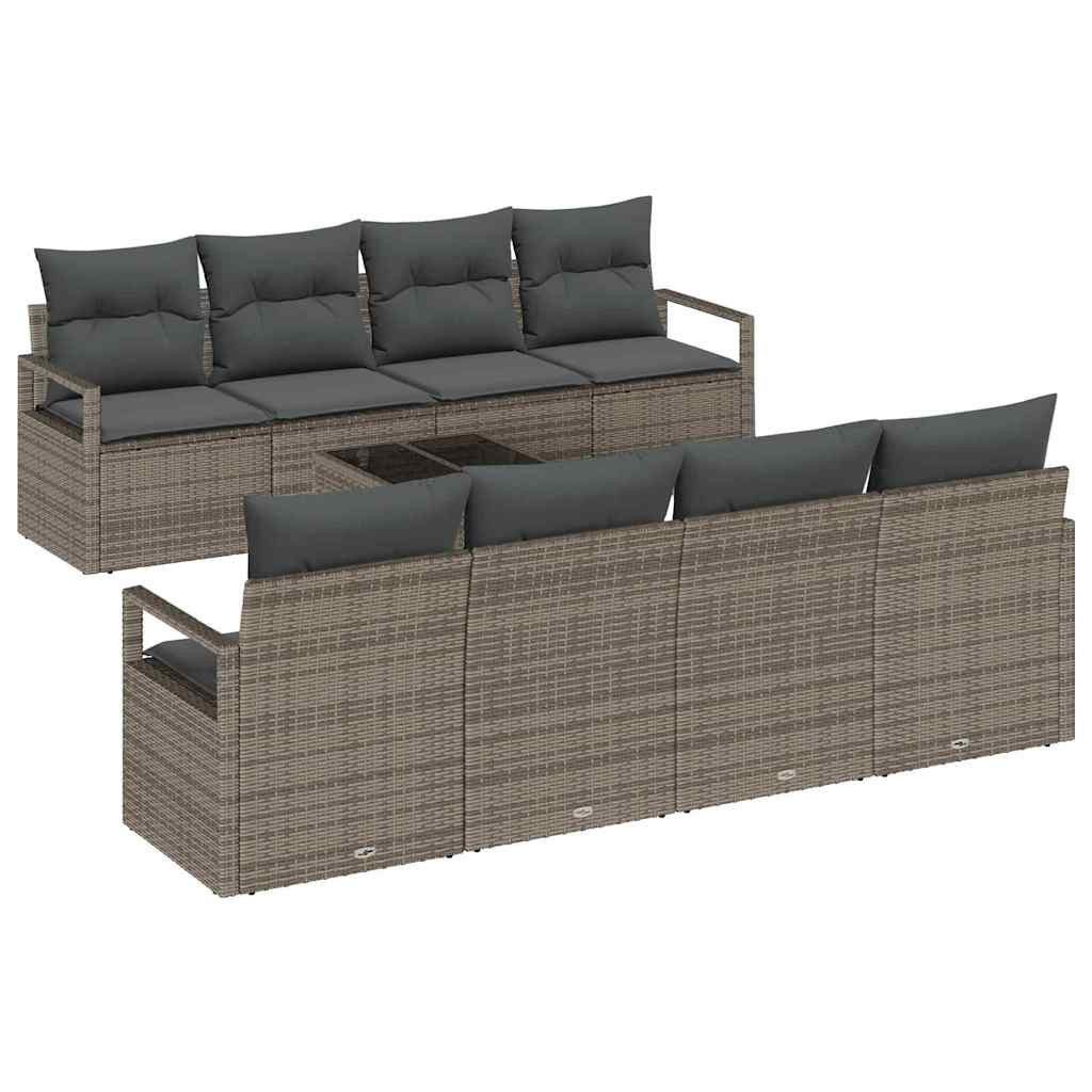 vidaXL Loungesofa Sofa Set mit Kissen 7 pcs Grau Poly Rattan, 7 Teile