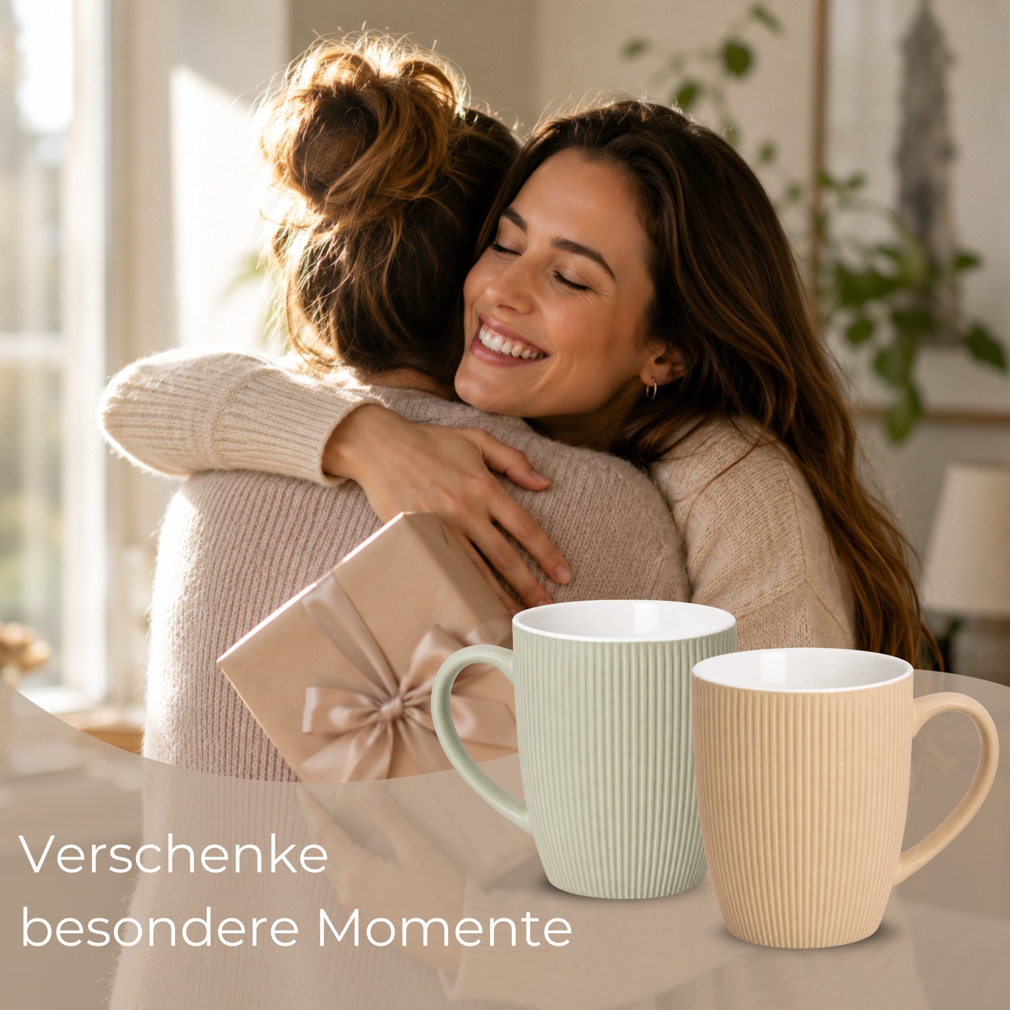matches21 HOME & HOBBY Tasse Kaffeetassen 4er Set einfarbig gerippt Pastellfarben Rillen, 4-tlg., Keramik, Tee Kaffee-Becher, modern, orange beige creme grün, 3 – Bild 5 von 5