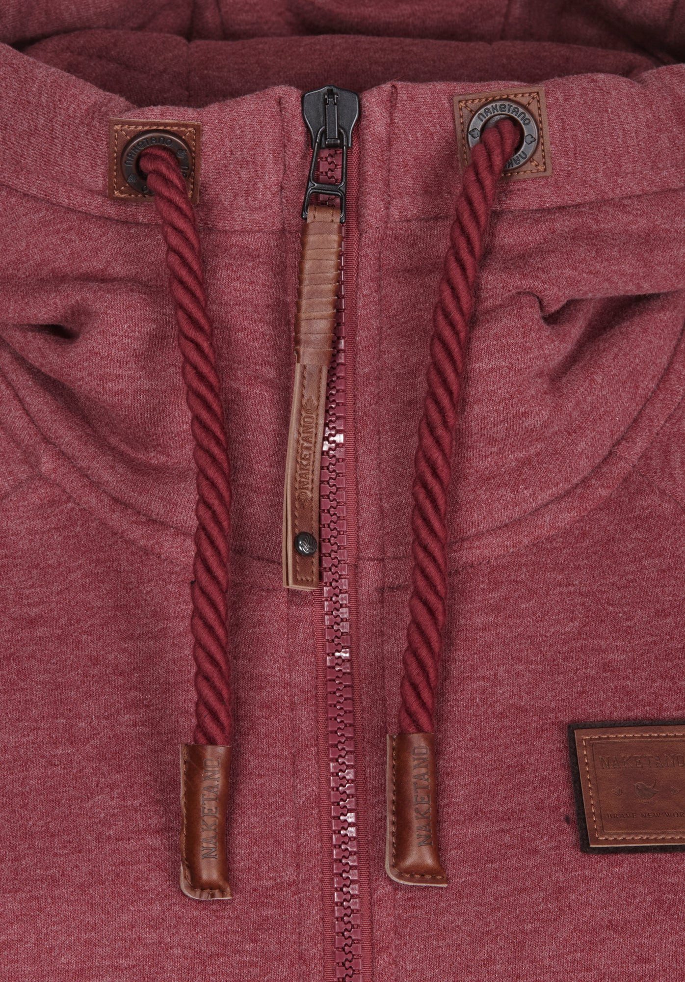 naketano Sweatjacke Damen mit Kapuze, Kängurutasche, tailliert, melierte Sweatware, Raglan Kordelzug, Rippbündchen, Kunstleder-Logo, casual, Streetwear, Langarm