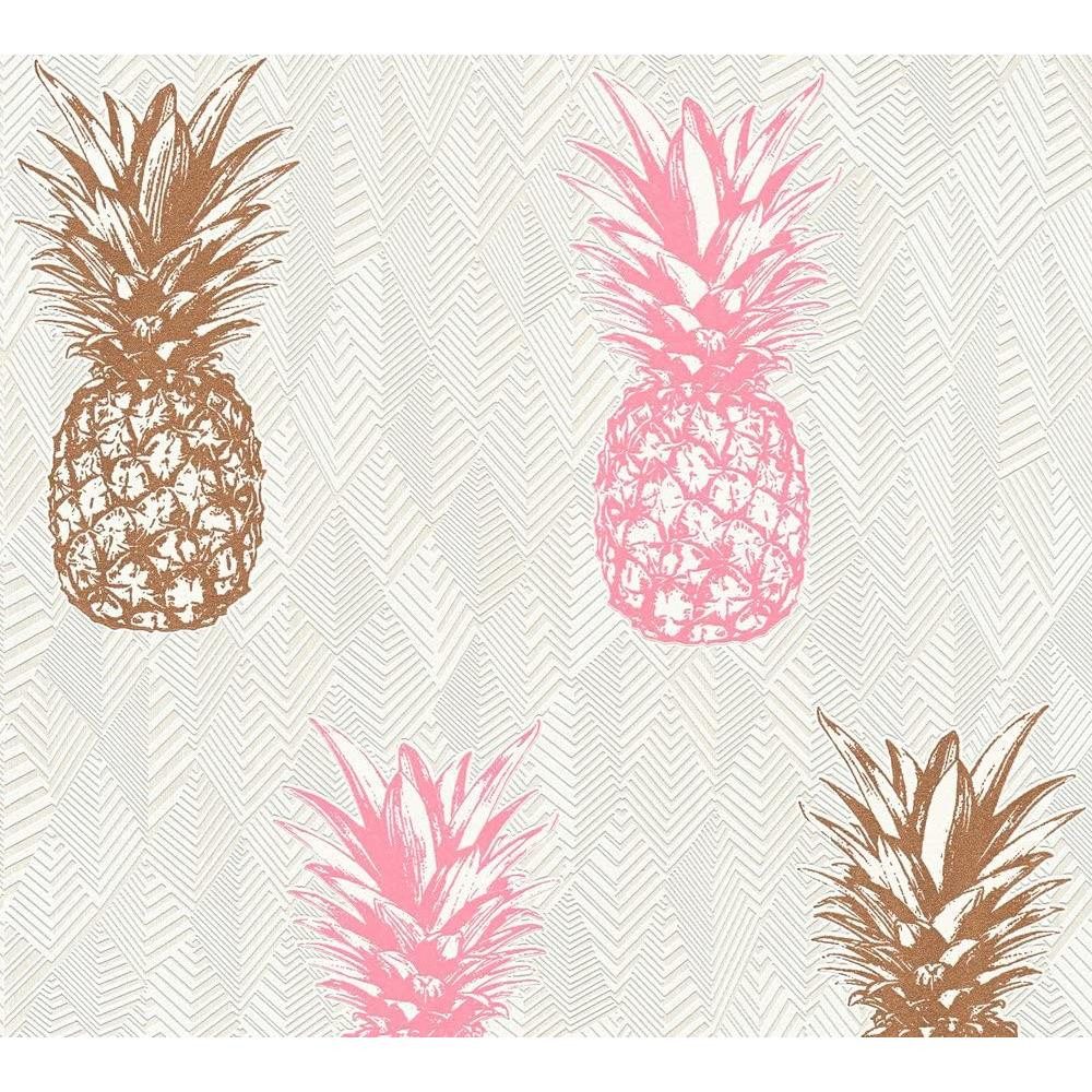 A.S. Création Vliestapete Club Tropicana Ananas, in Pink, Karamellbraun und Lichtgrau - 1 Rolle