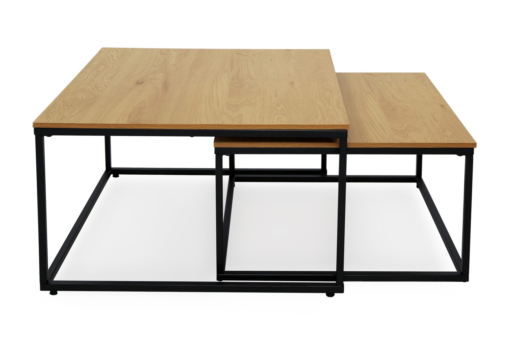 Home Collective Couchtisch 2er Set Beistelltisch Wohnzimmertisch modern rund und quadratisch (ideal als Büro Ablagetisch oder als Wohnzimmer Deko, Quadratisch Set 2 in 1), hochwertiges Design mit Metallgestell, stabile Tischplatte, eiche hell
