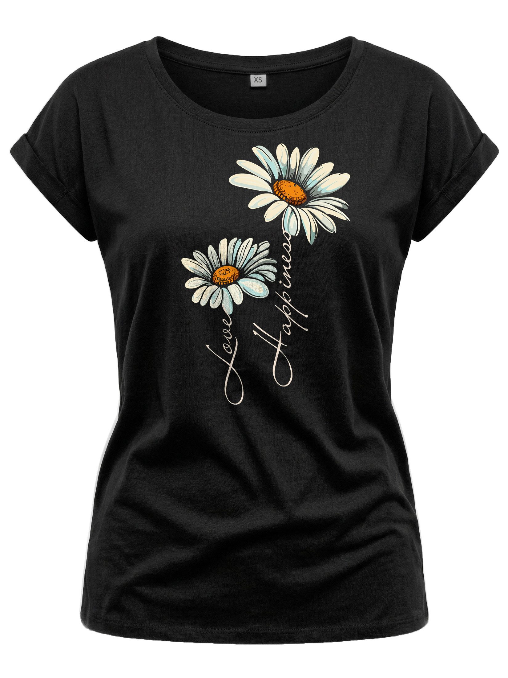 MAKAYA Print-Shirt Damen Kurzarm Top Blumen Gänseblümchen floral Blumenmuster Blümchenprint