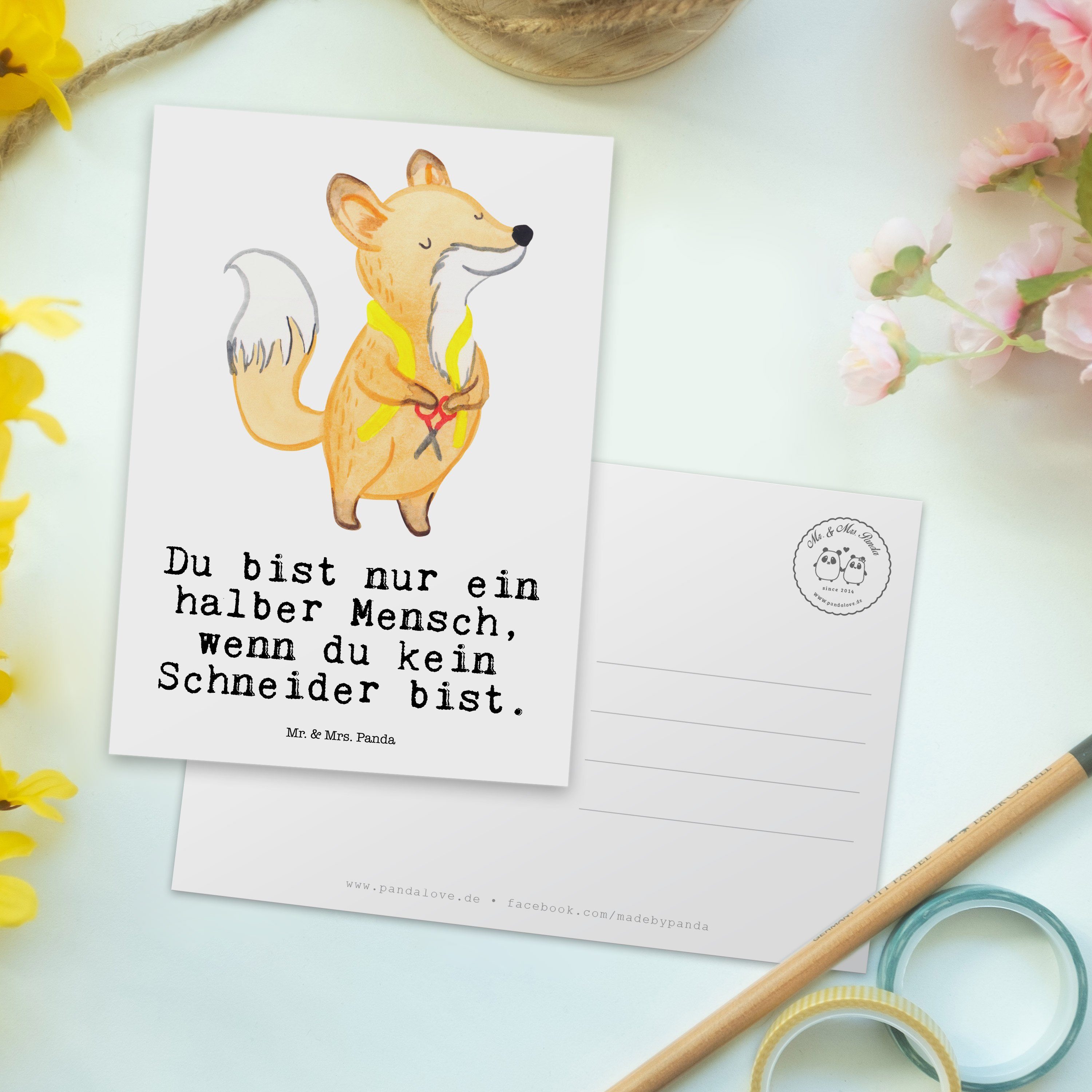 Beruf Mrs. Weiß Mr. - Geschenk, Grußkarte, Panda & Geschenkkarte, Herz mit Schneider - Postkarte